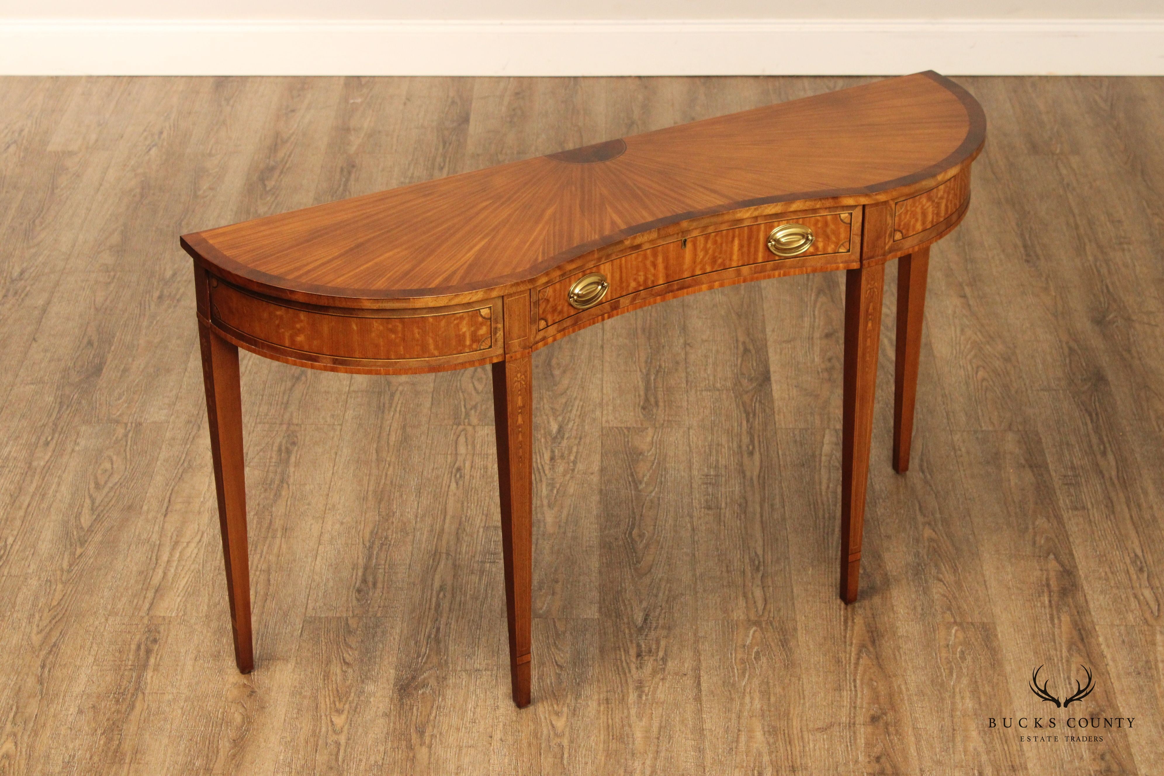Hepplewhite Mahogany Inlaid Single Drawer Serpentine Console
