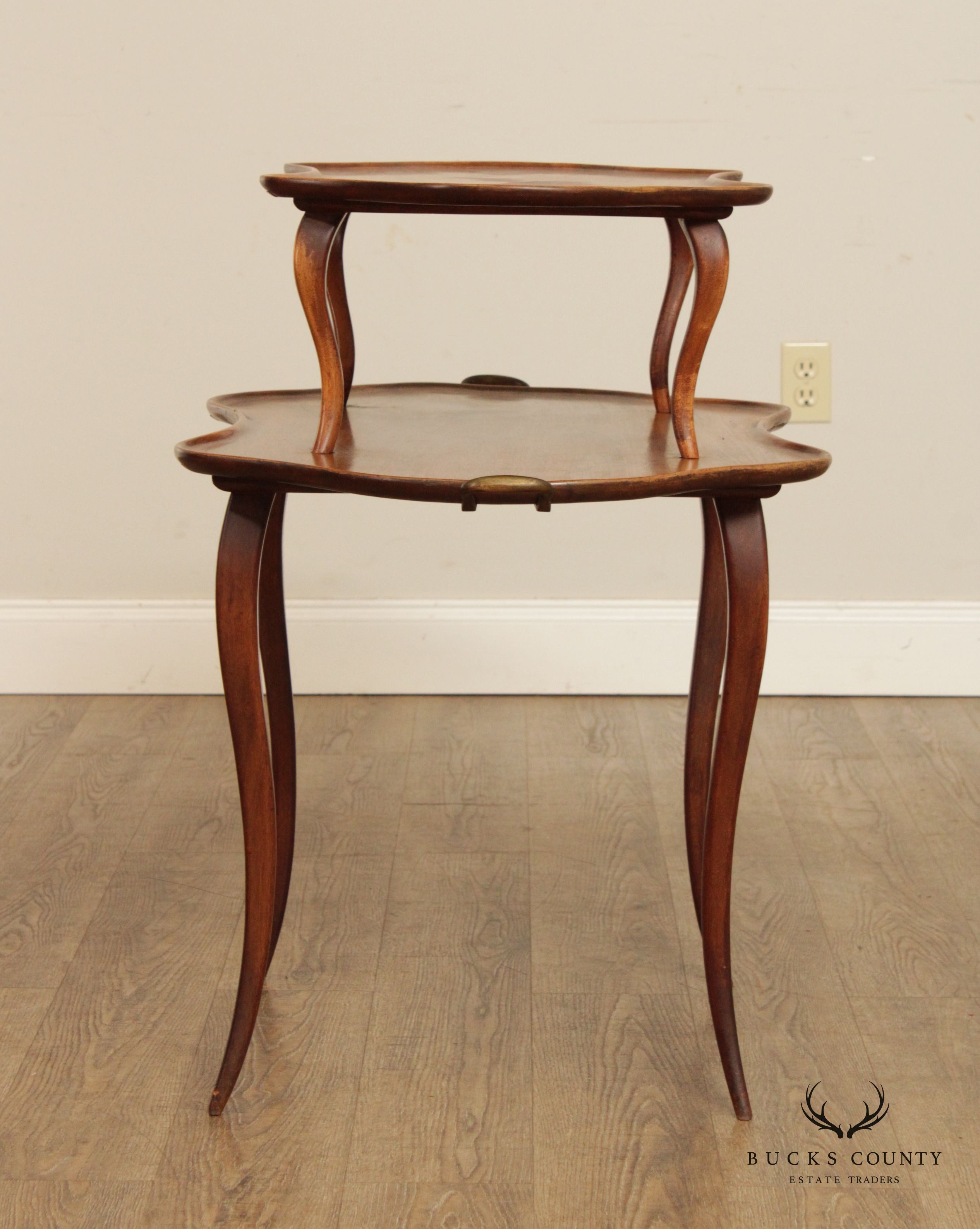 Antique French Louis XV Style Mahogany Two Tier Dessert Serving Table