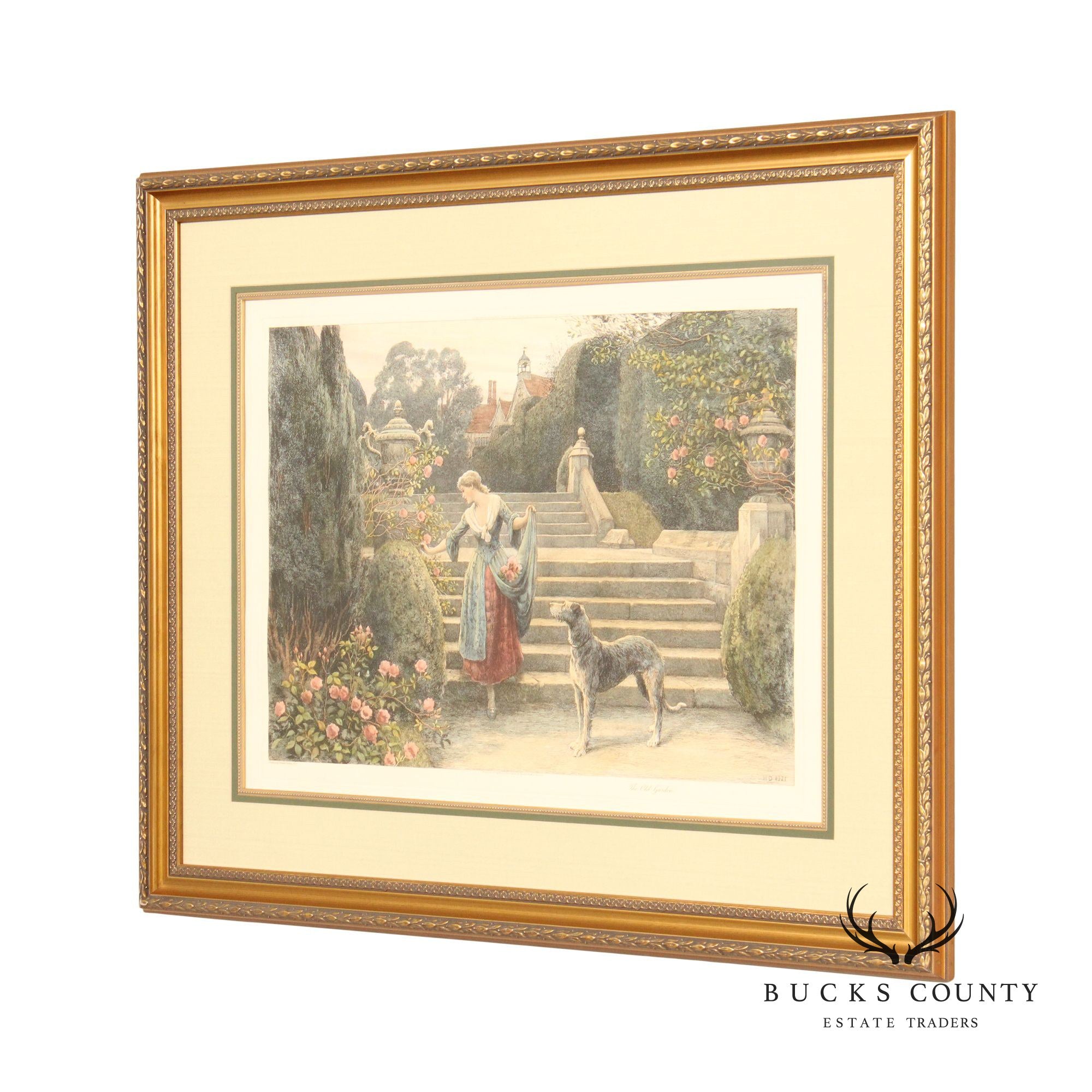 Herbert Dicksee 'The Old Garden' Etching, Custom Framed
