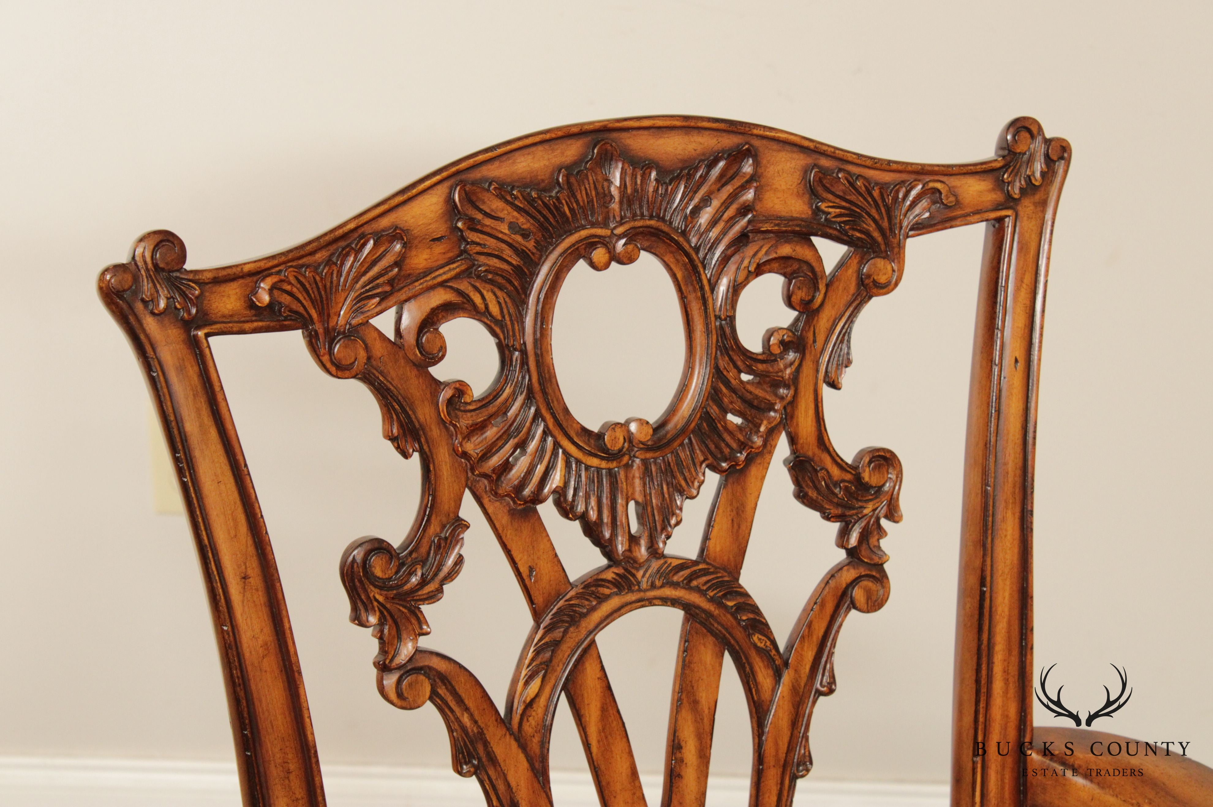 Maitland Smith Georgian Style Carved Mahogany Armchair