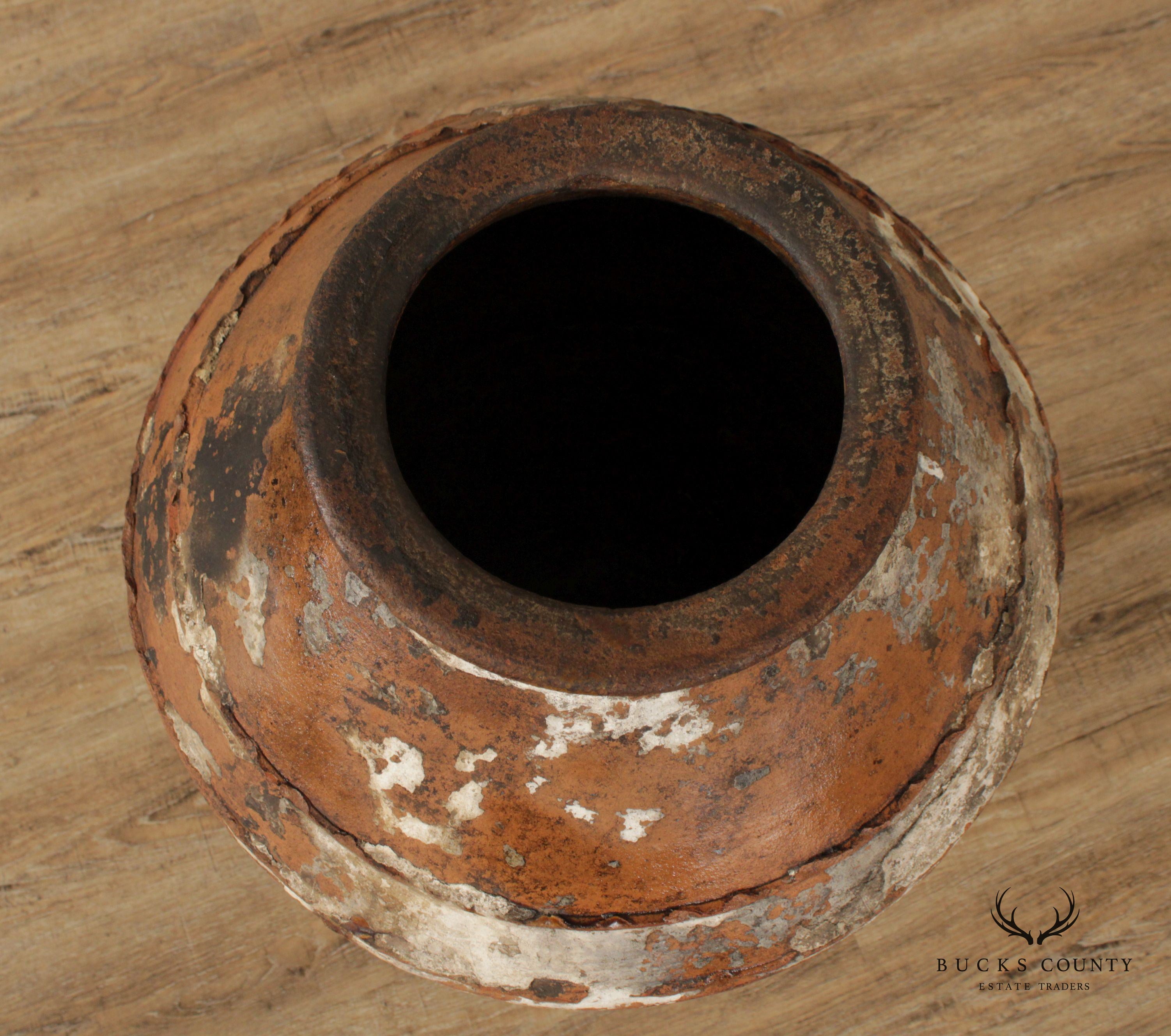 Antique Mediterranean Large Terra Cotta Amphora Floor Vase on Stand