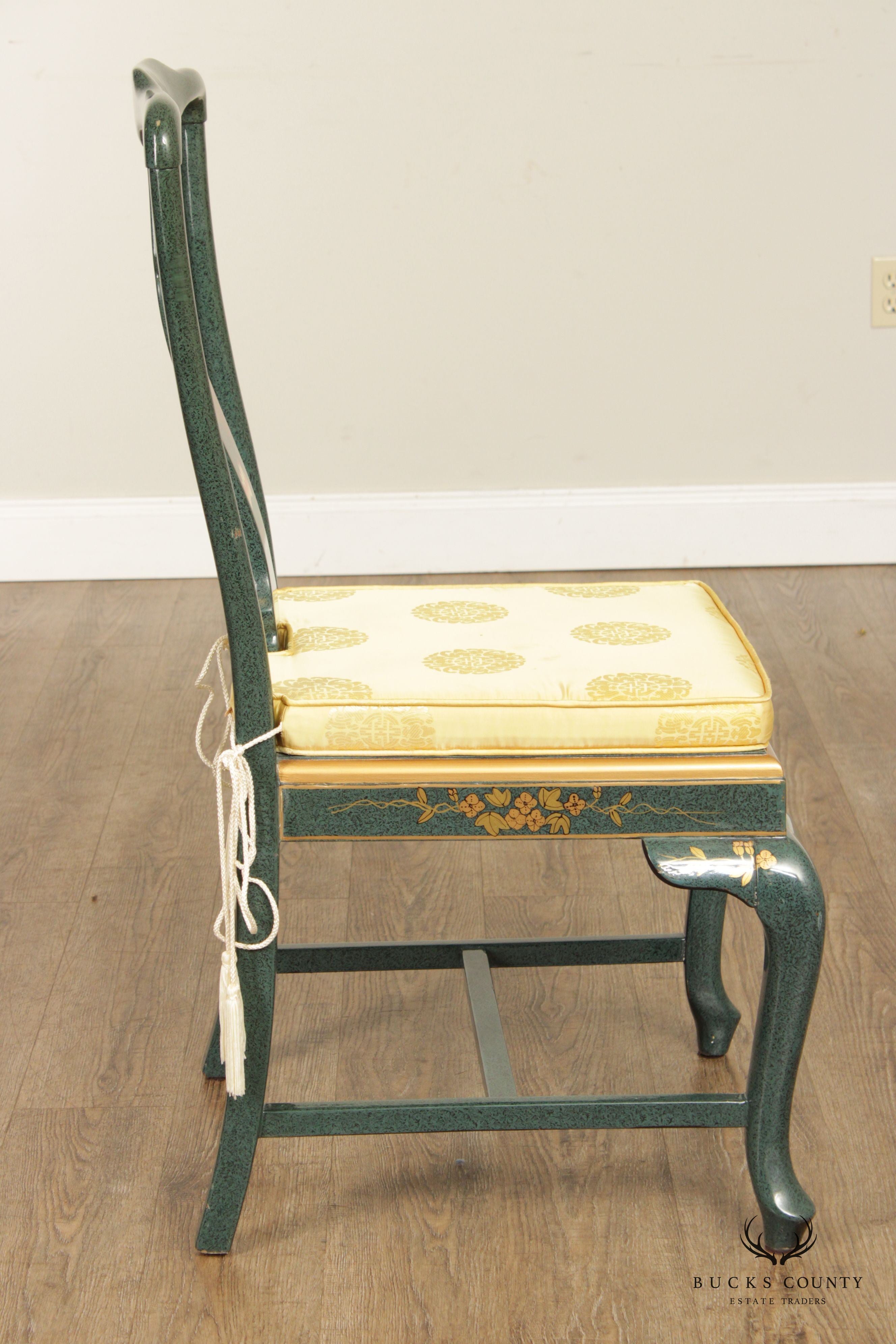 Asian Green Chinoiserie Lacquered Side Chair