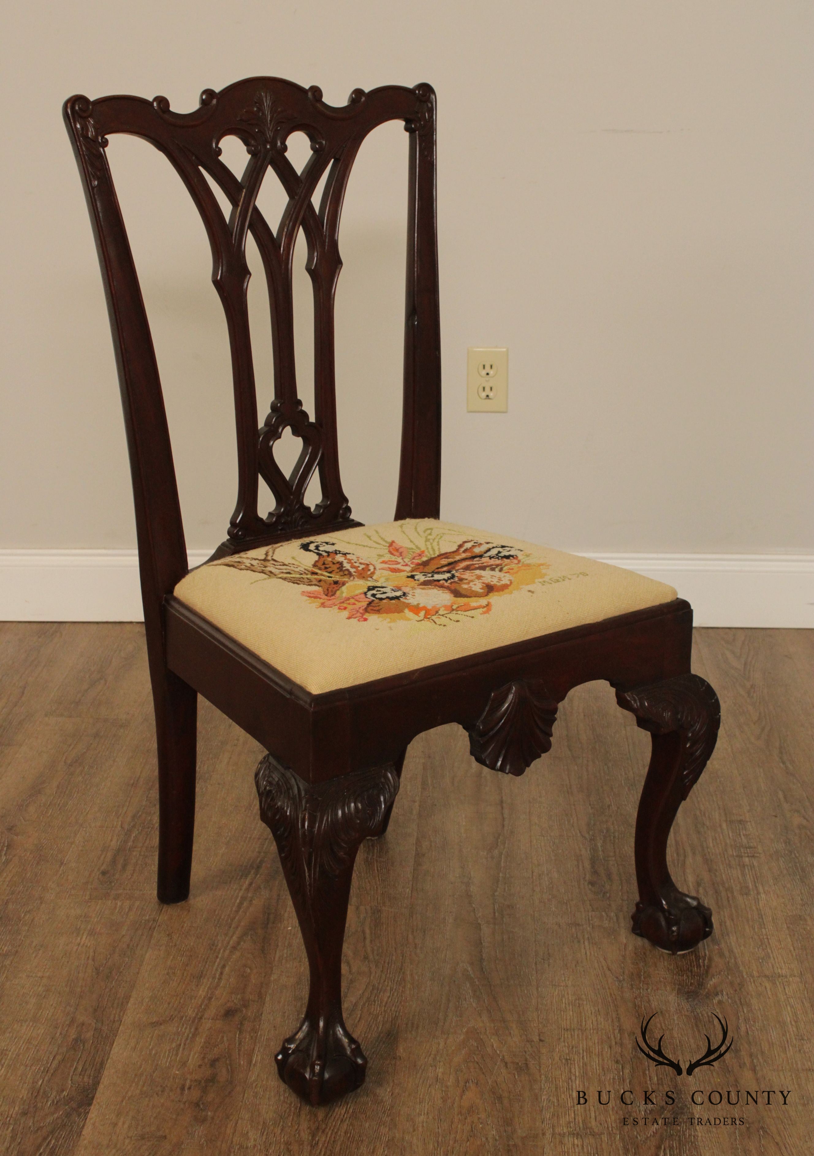 Antique Chippendale Style Centennial Period Mahogany Ball & Claw Chair