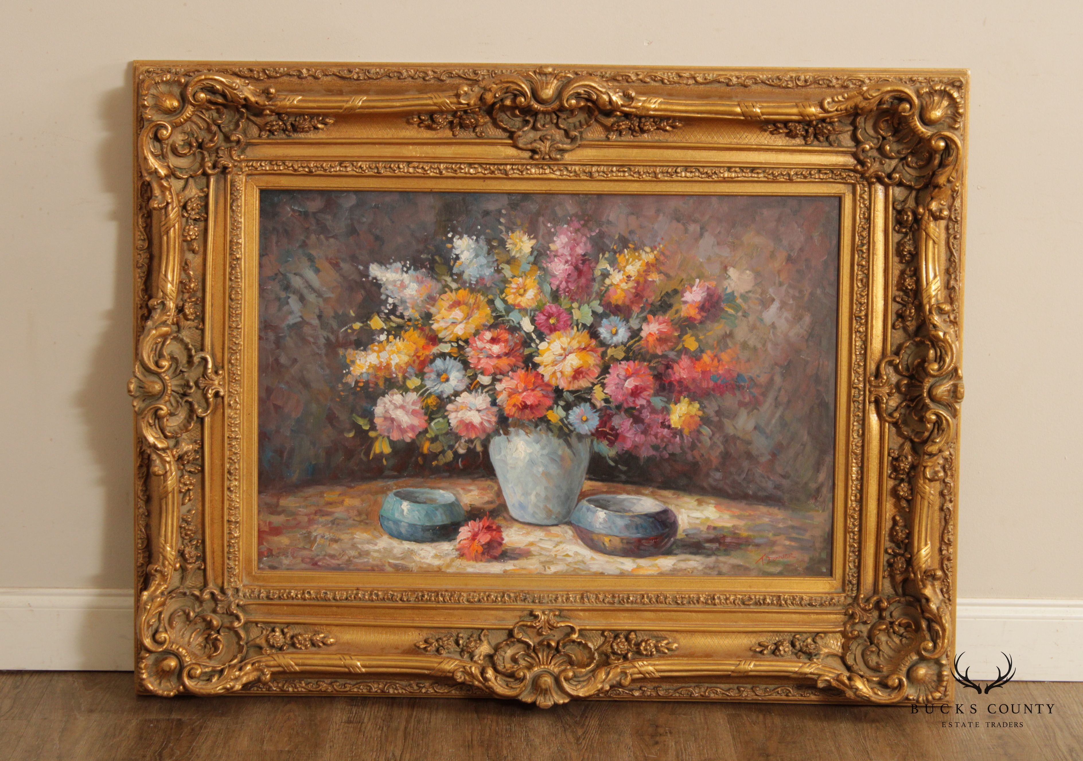 Impressionist Painted Floral Still Life, Signed 'T. Denver'