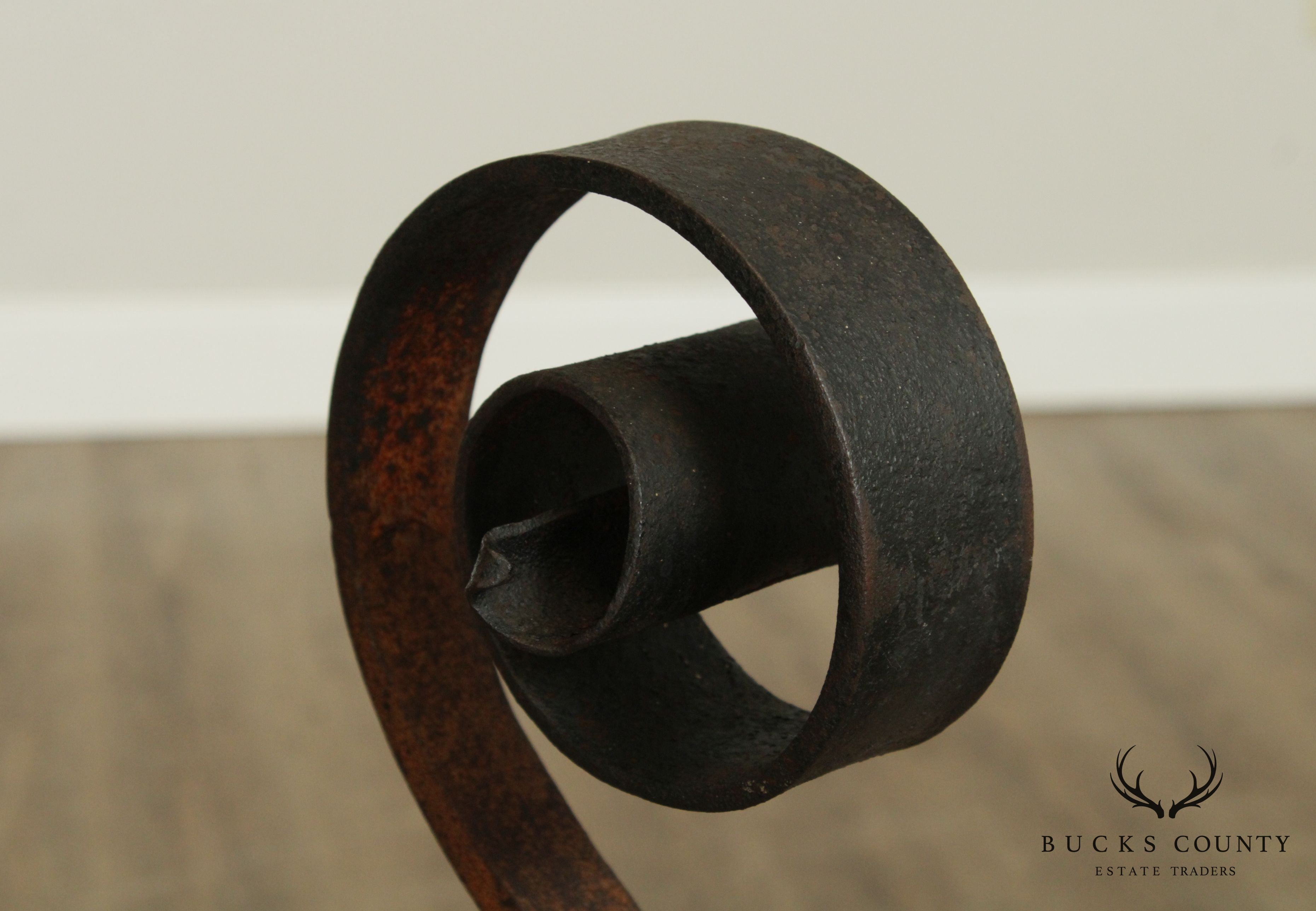 Vintage Hand Forged Iron Pair Andirons