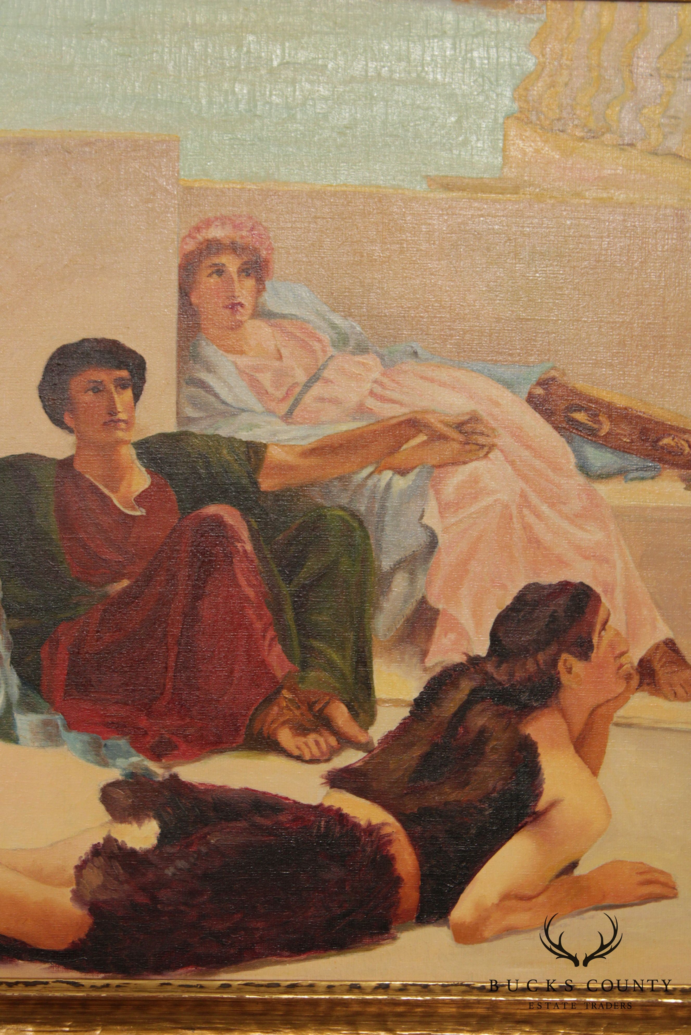 Vintage Original Painting After 'A Reading of Homer' Lawrence Alma Tadema