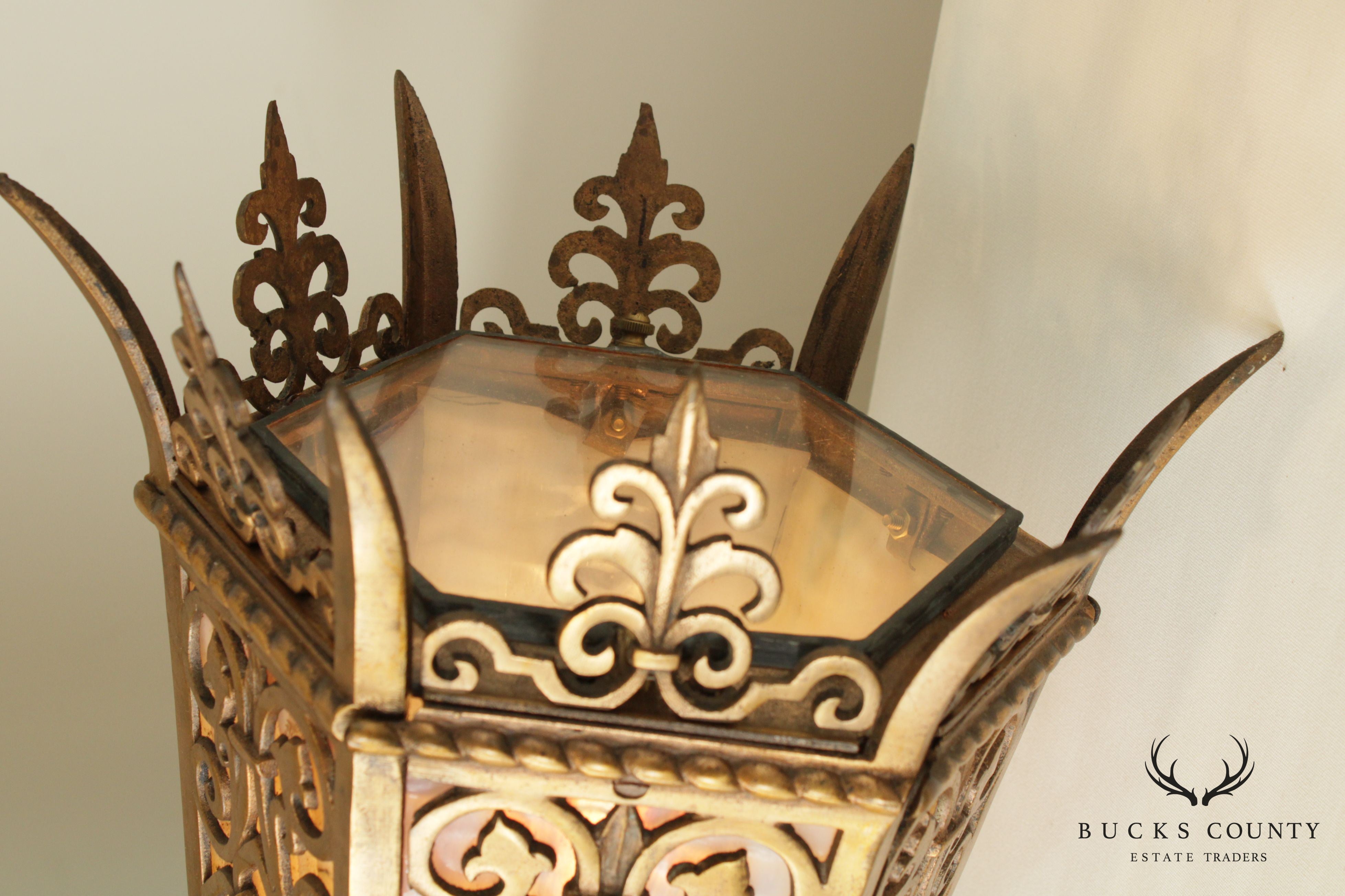 Gothic Revival Antique Pair Bronze Wall Sconces