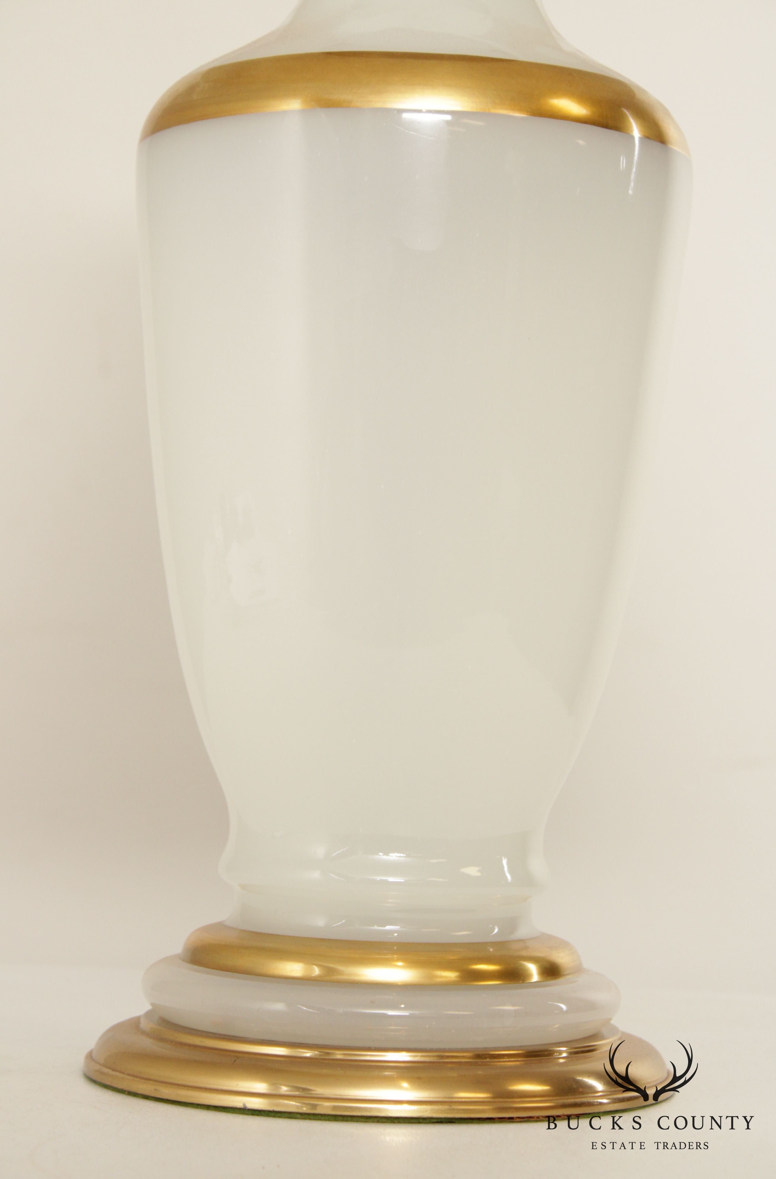Neoclassical Opaque and Partial Gilt Urn Form Glass Table Lamp