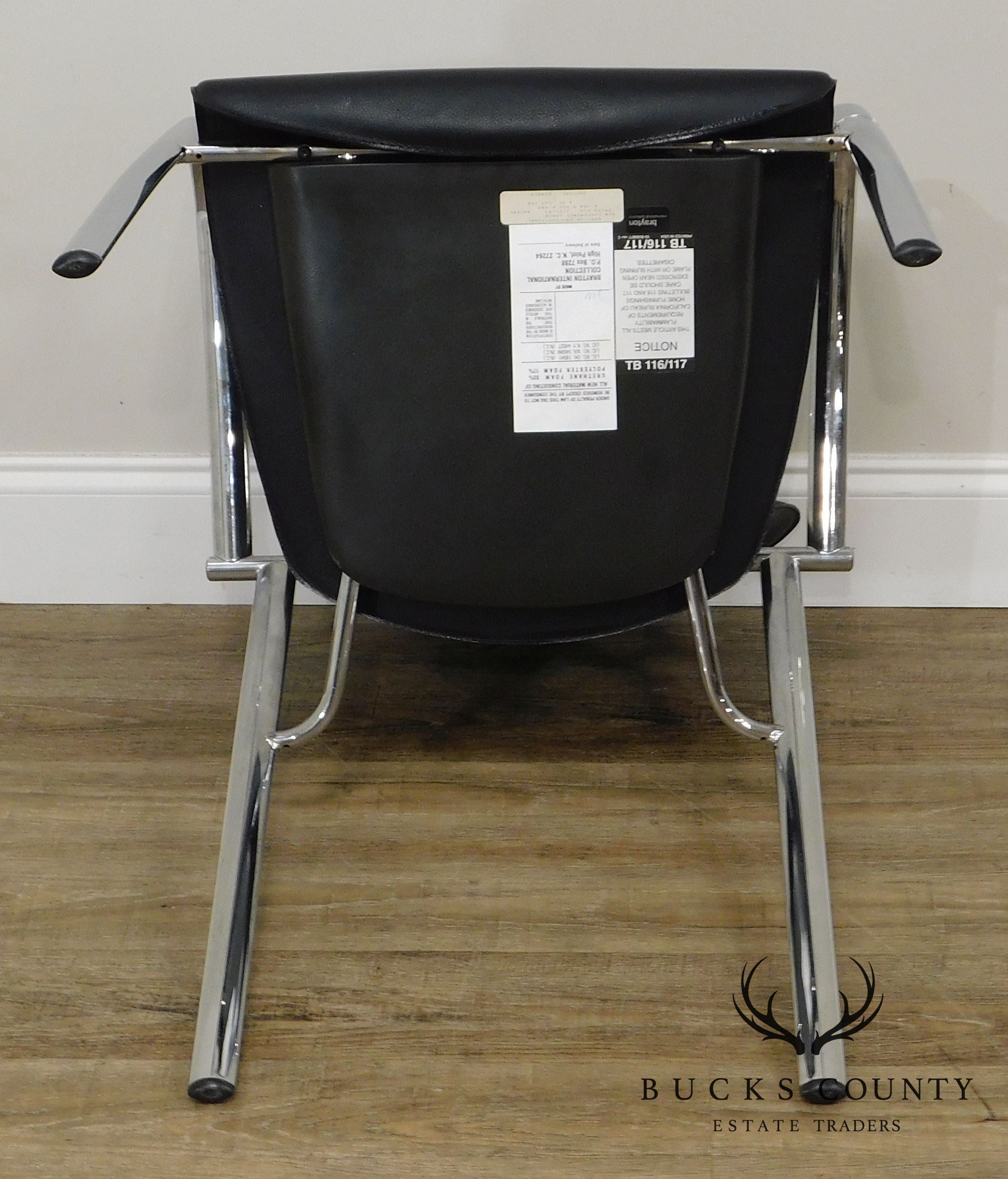Brayton International Collection Steelcase Pair Chrome & Black Leatherette Armchairs