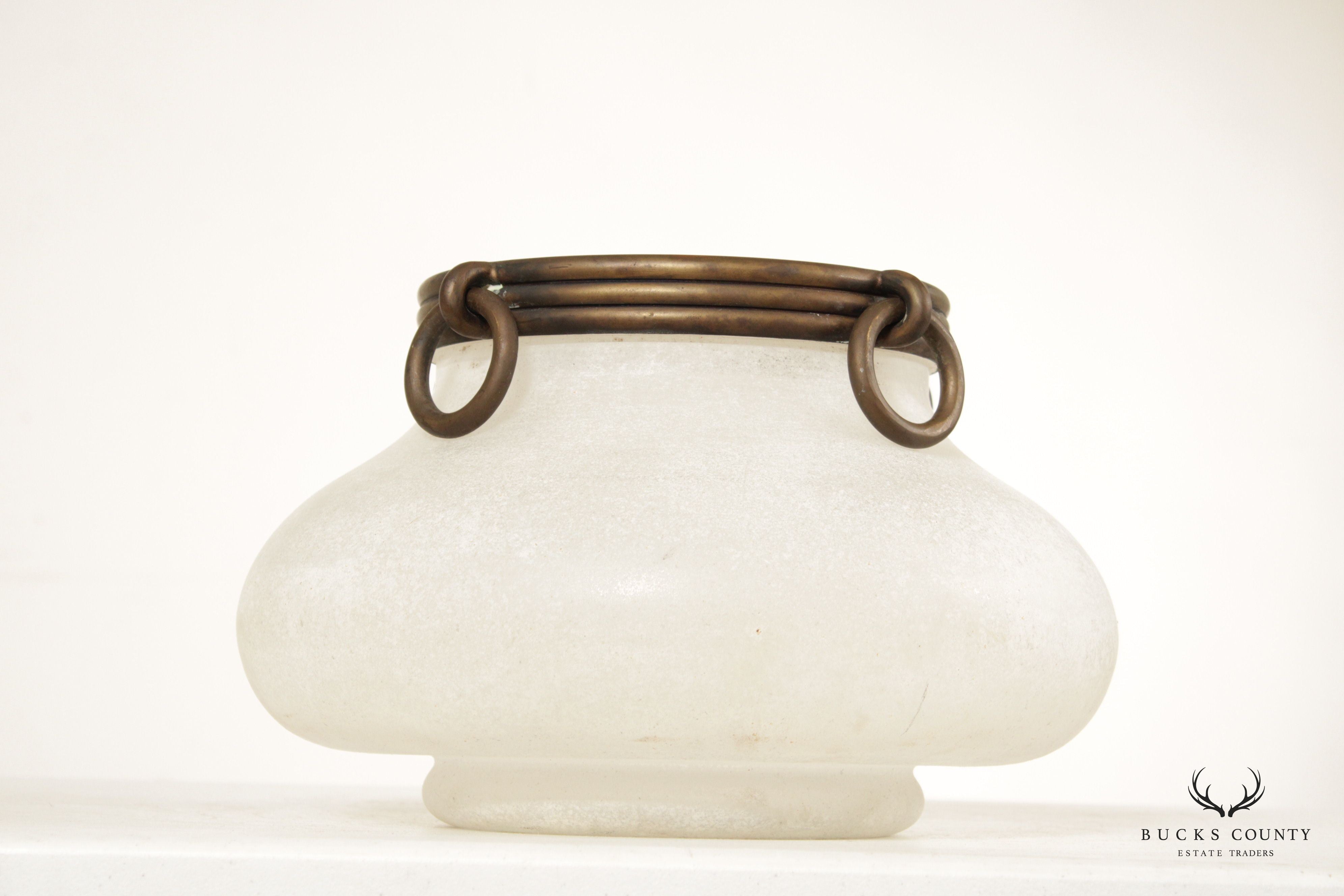 Neoclassical Style Opaque Glass and Brass Vase