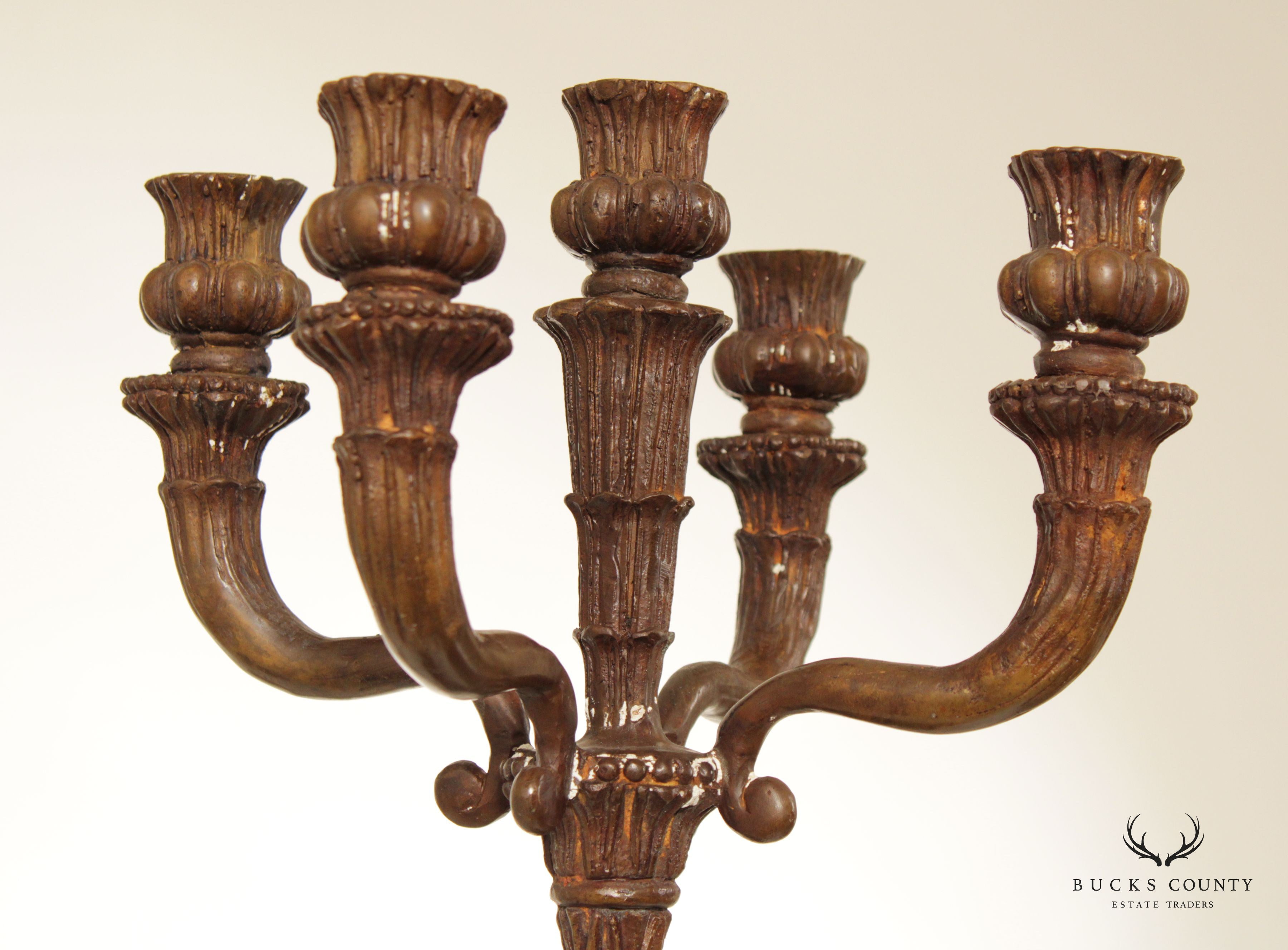Italian Renaissance Revival Style Bronze Six-Light Figural Candle Holder