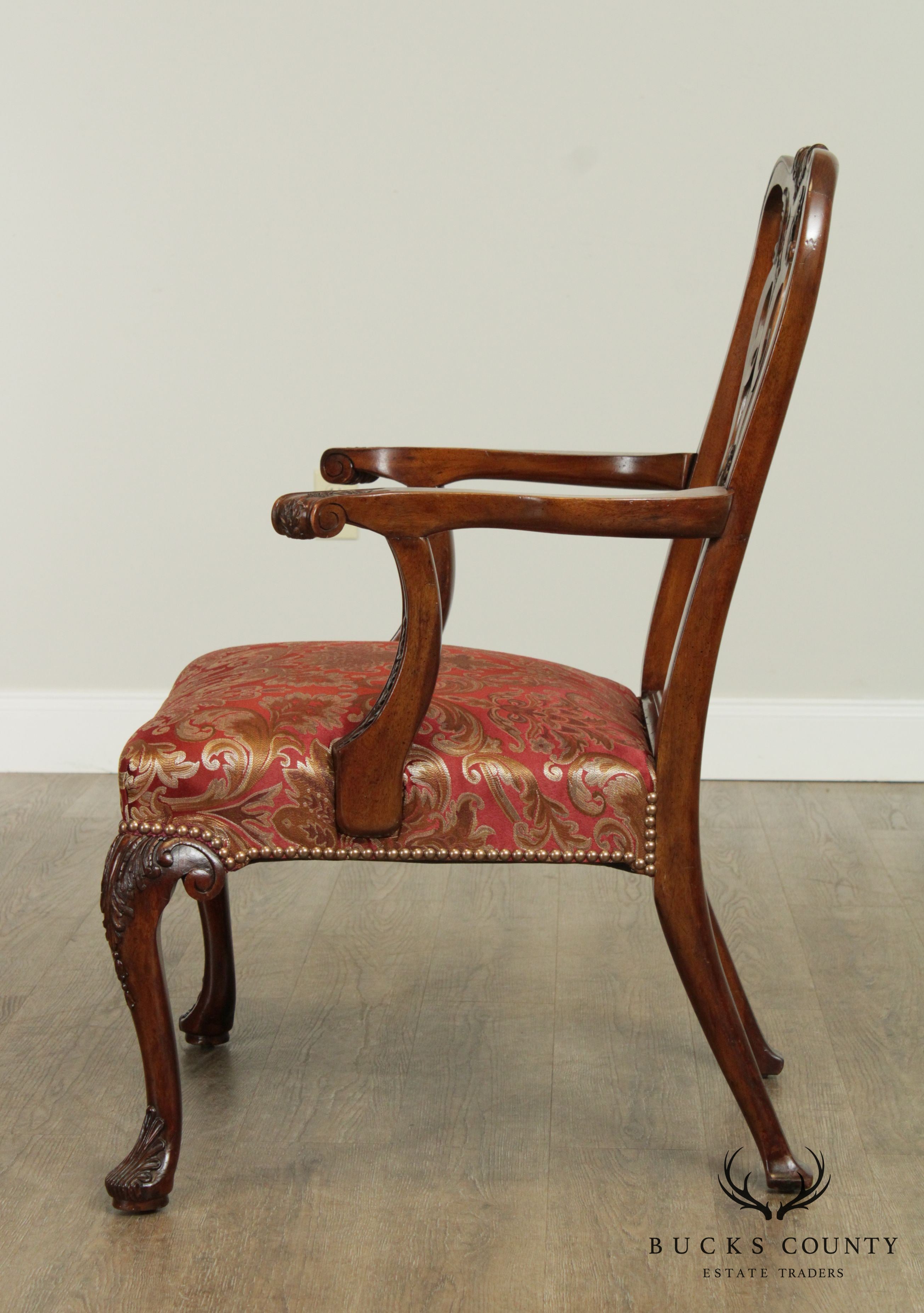 Georgian Style Vintage Custom Quality Carved Mahogany Pair Armchairs