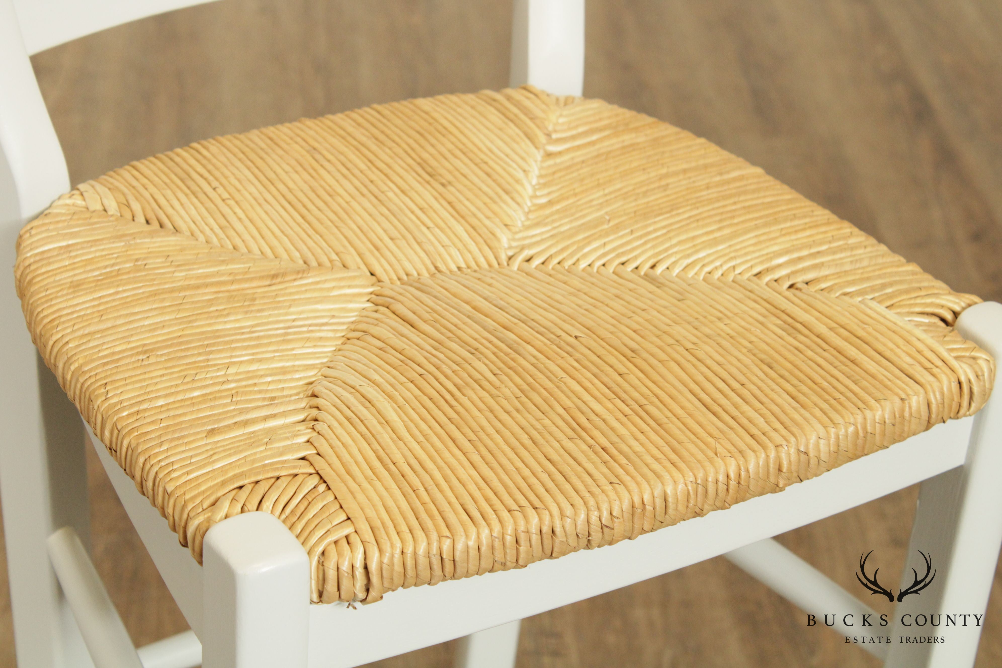 French Country Style Set 5 Painted Rush Seat Barstools