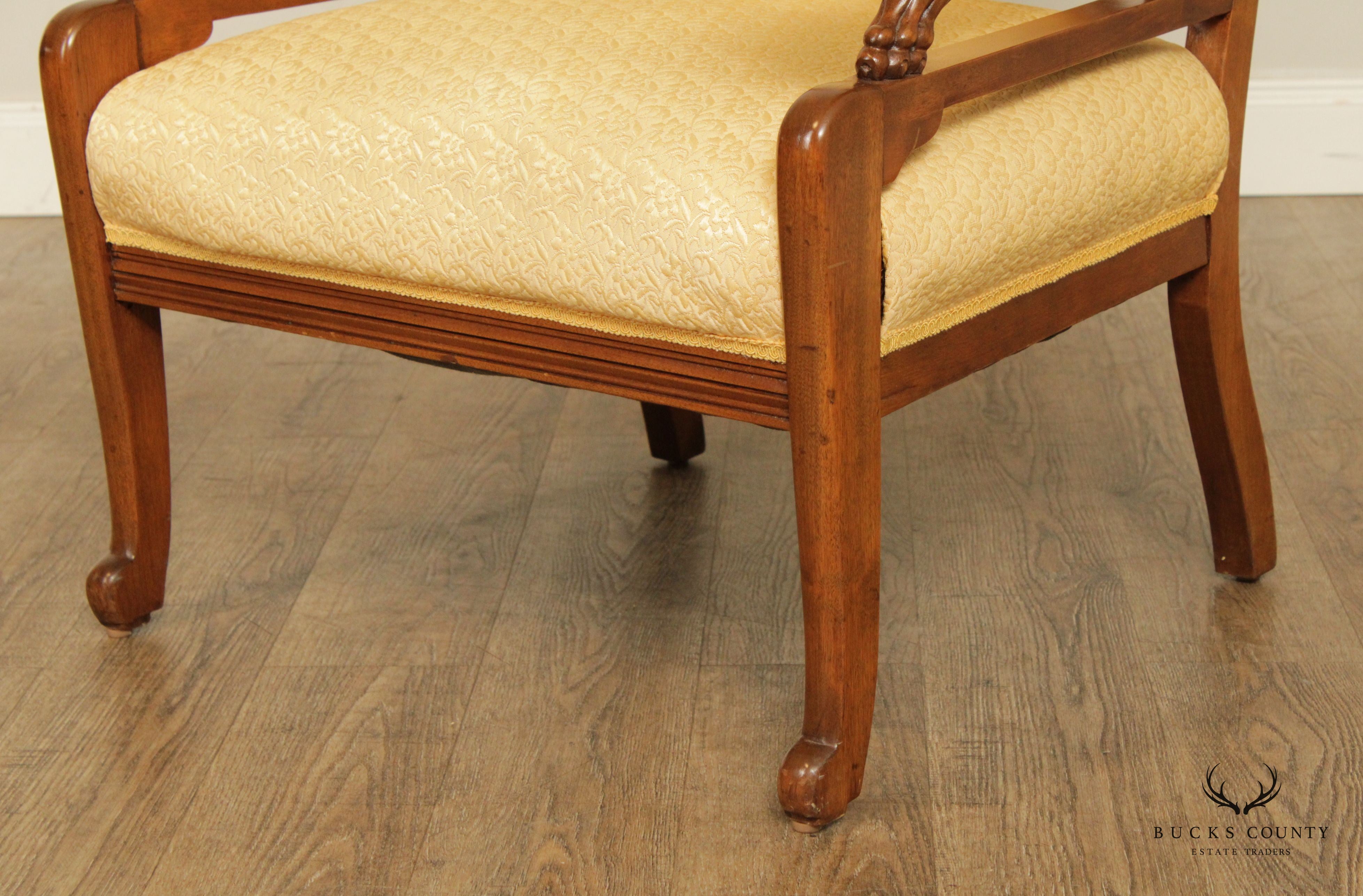 Antique French Empire Style Carved Maple and Beech Fauteuil Armchair