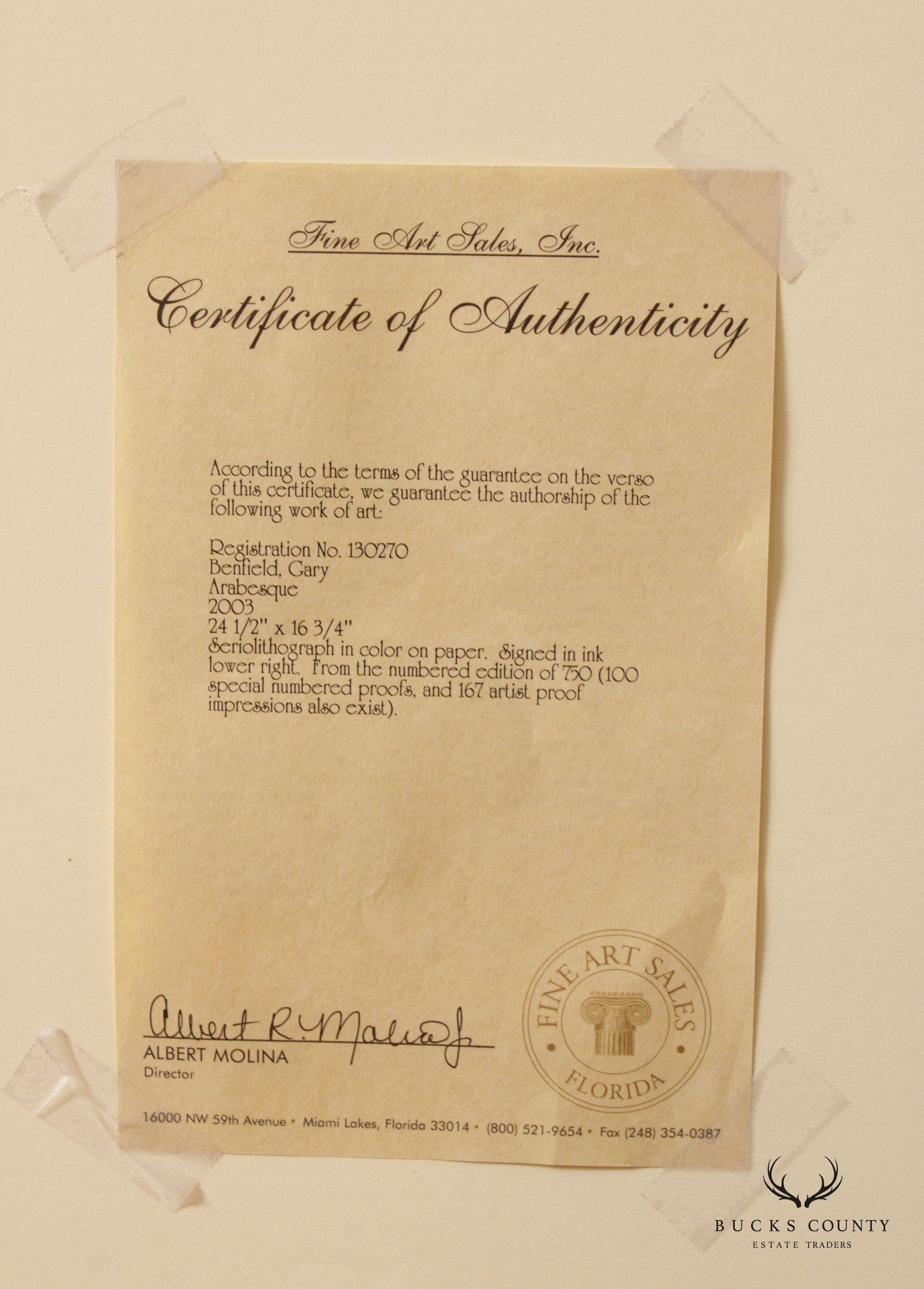 Gary Benfield 'Arabesque' Seriolithograph Print, Signed