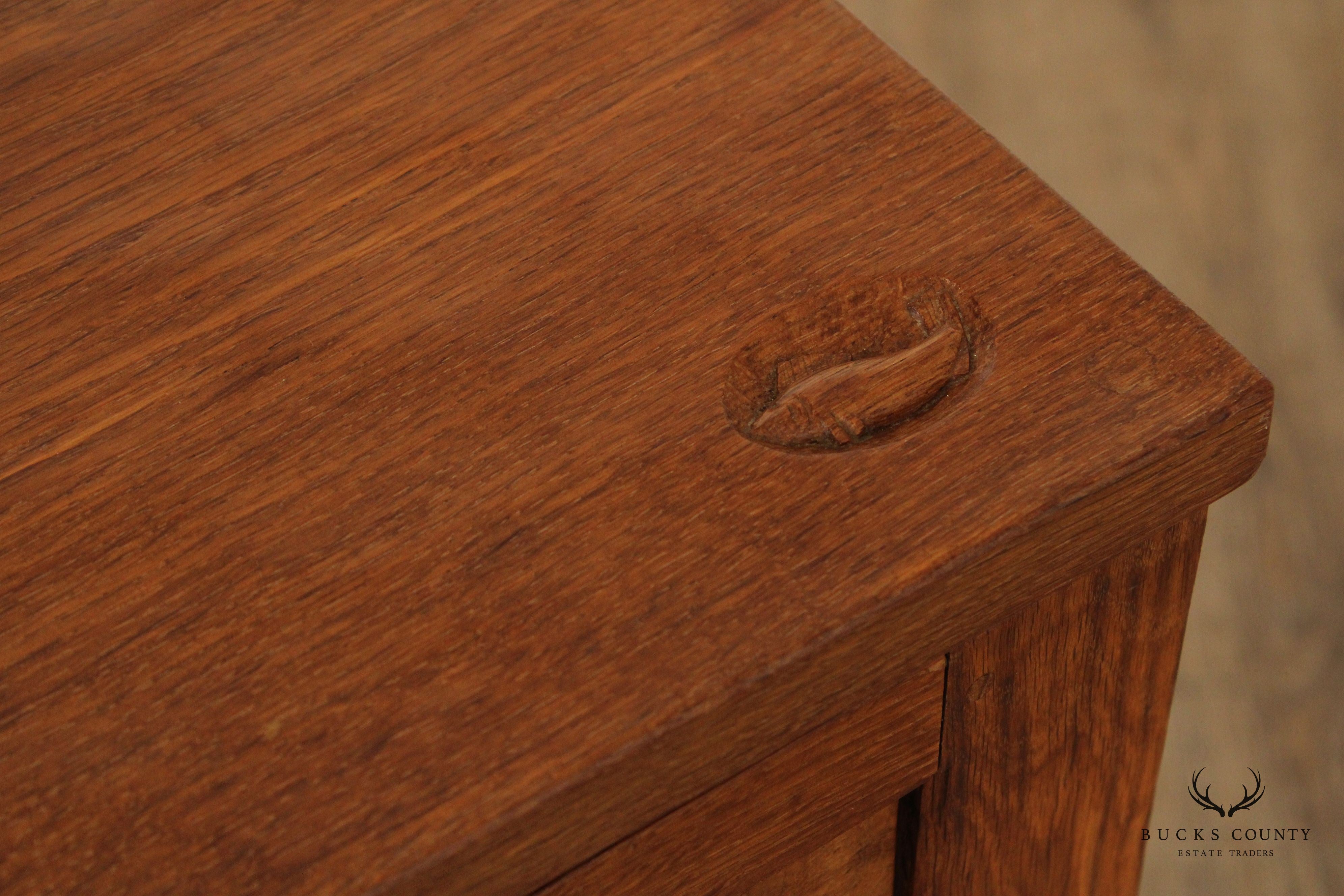 Derek Slater 'Fishman' Arts And Crafts Style Carved Oak Server