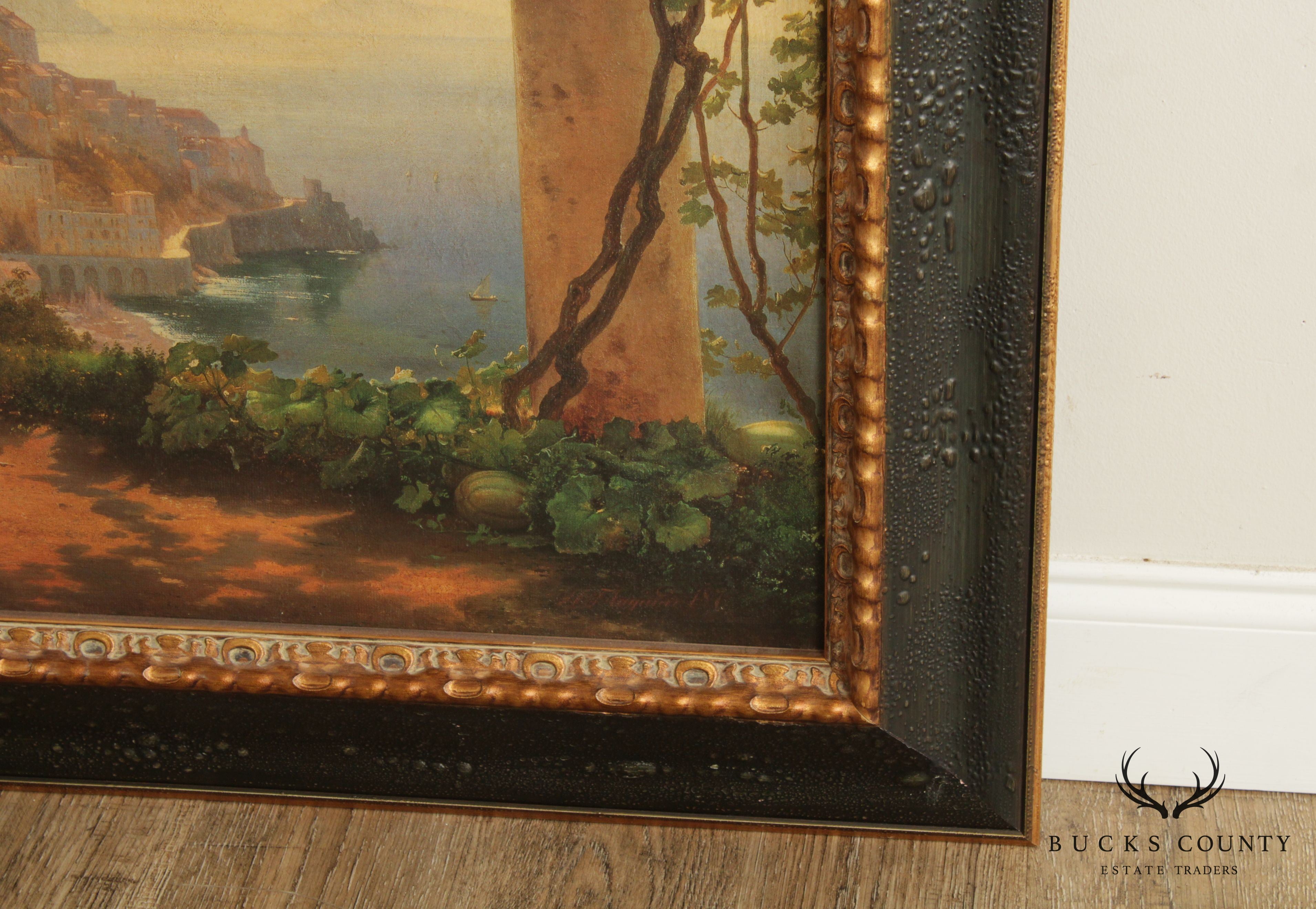Italian Amalfi Coast Framed Painting after Carl Frederc Aagaard