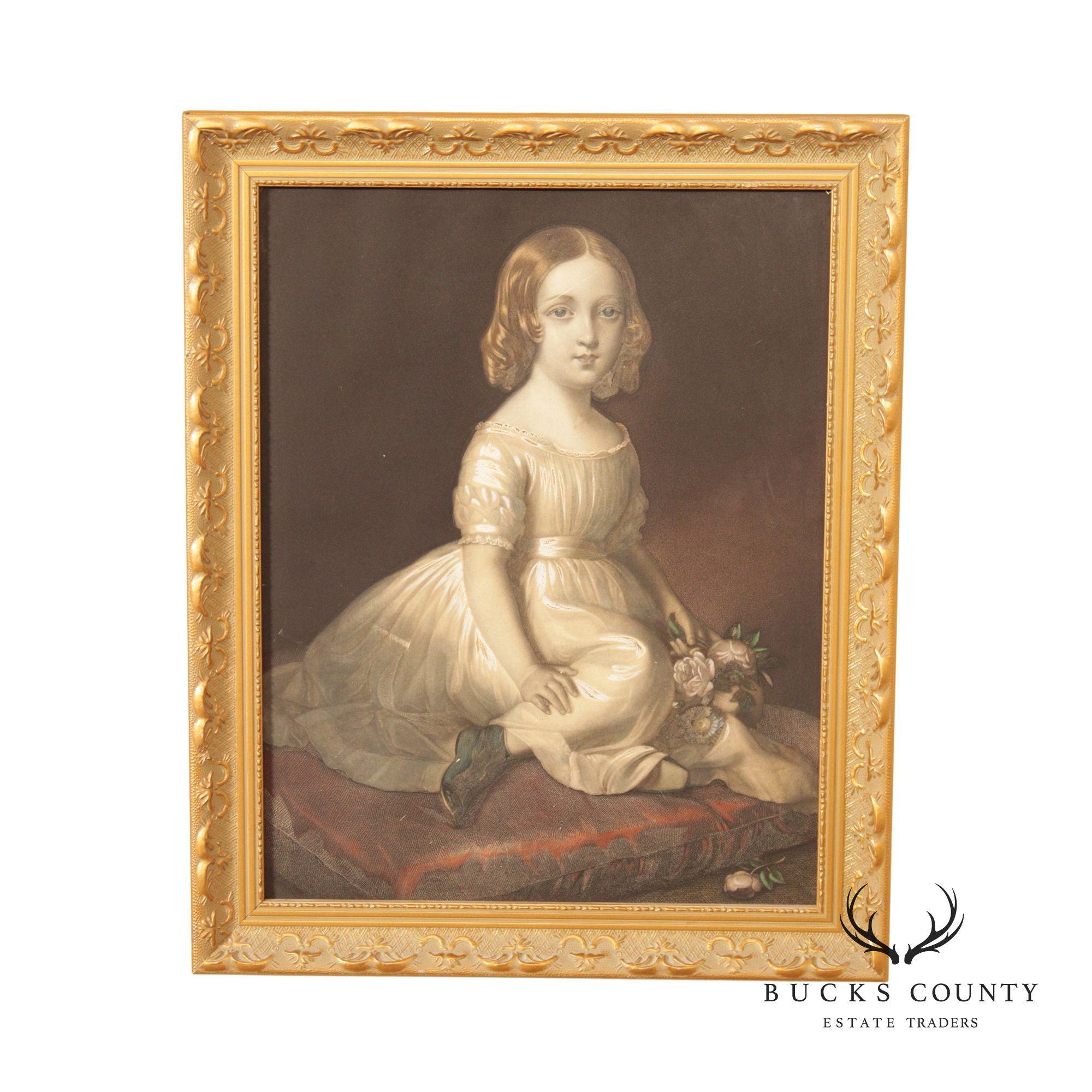 Victorian 'Rose de Maie' Young Girl Portrait Print, Custom Framed