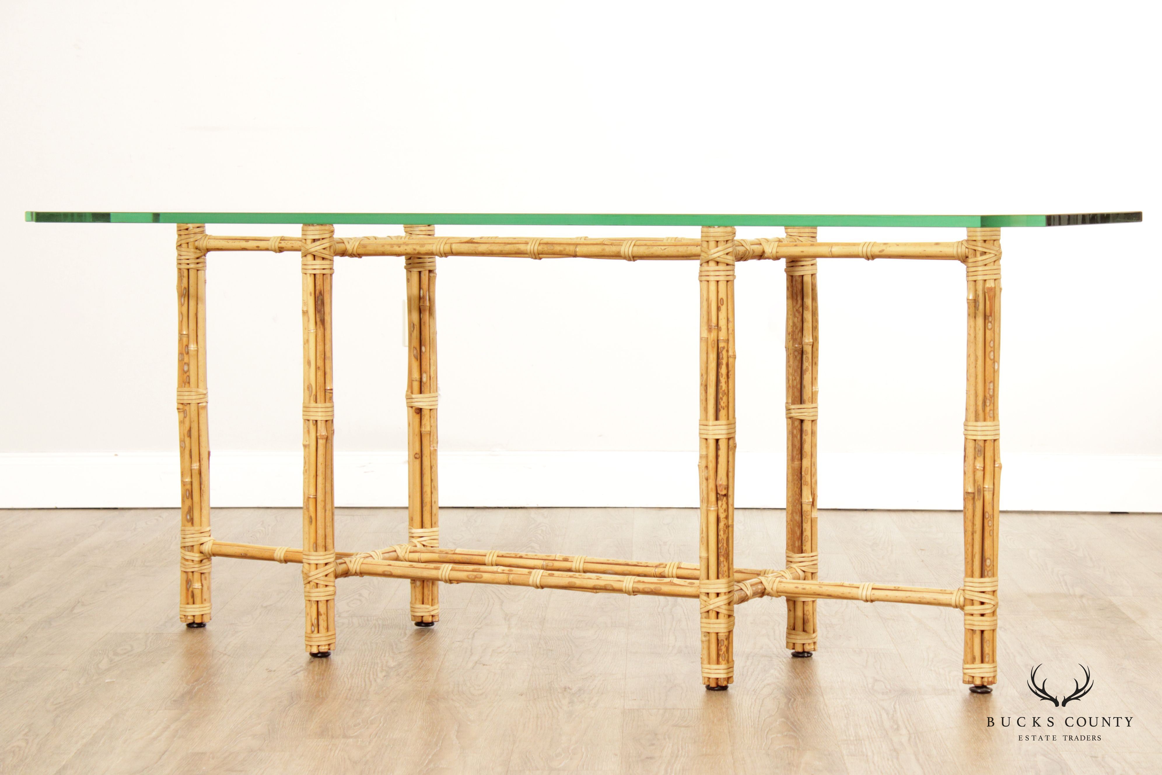 BakerJohn McGuire Bamboo And Glass Top Console Table