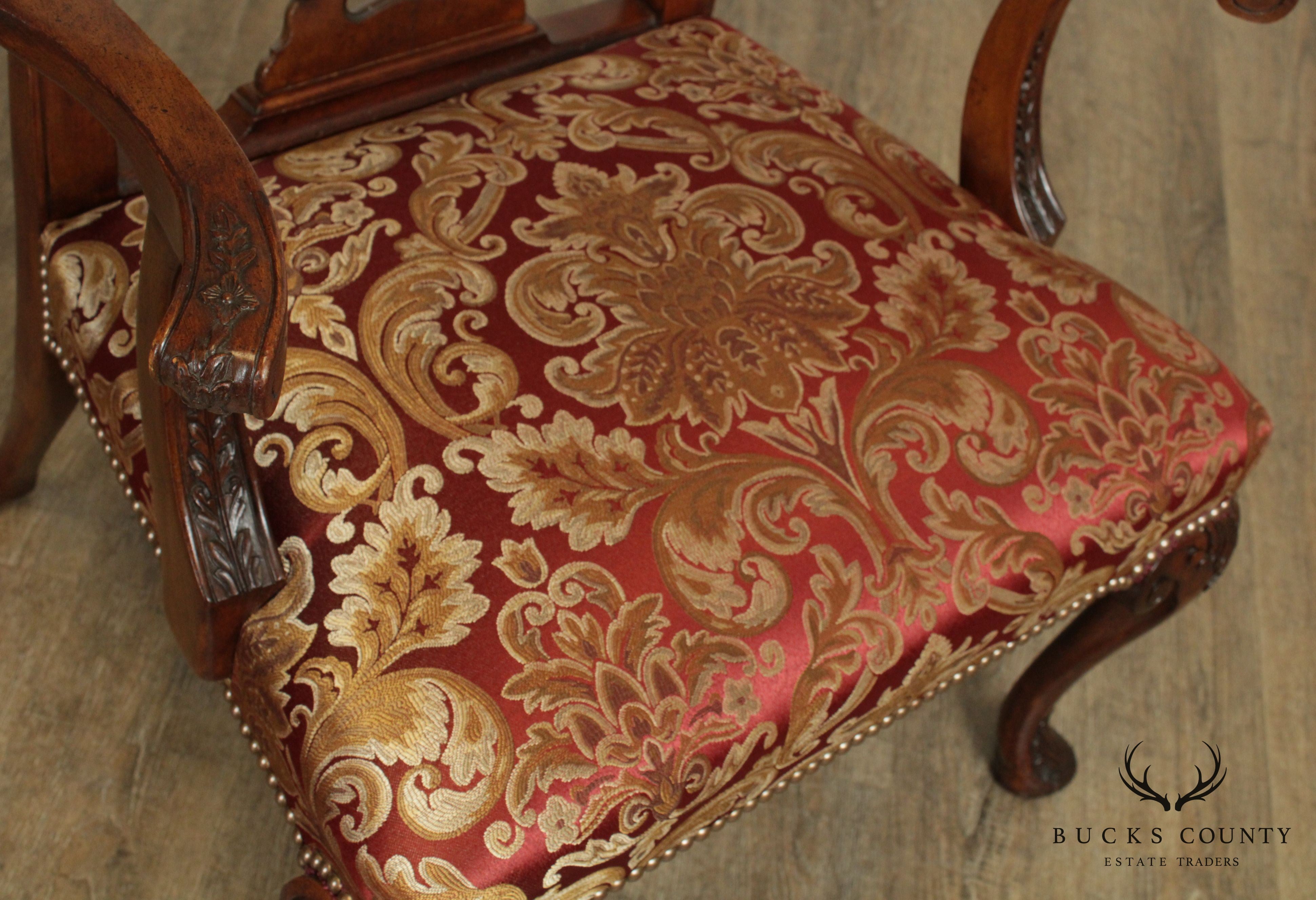 Georgian Style Vintage Custom Quality Carved Mahogany Pair Armchairs