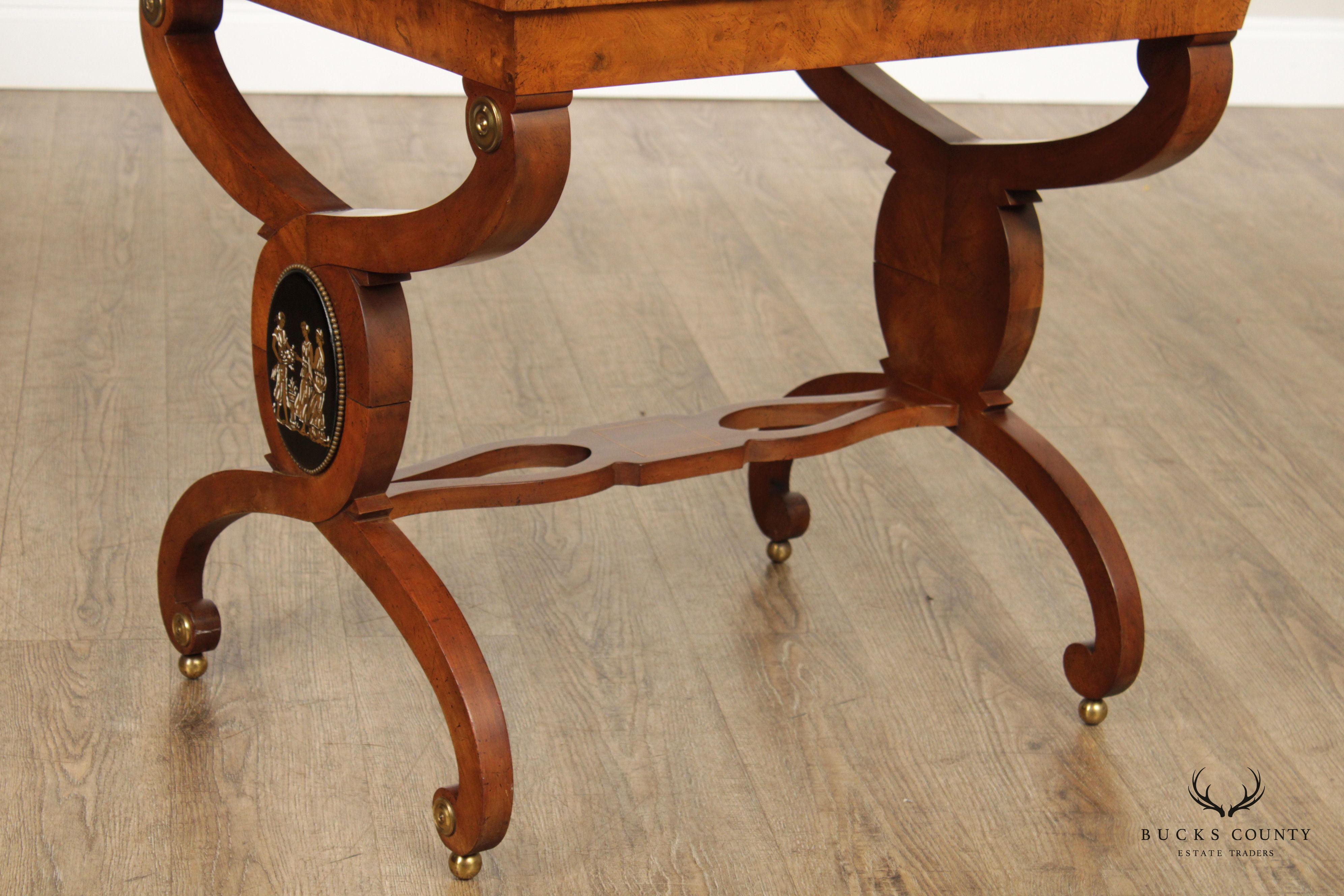 Neoclassical Style Pair of Burlwood Medallion Side Tables