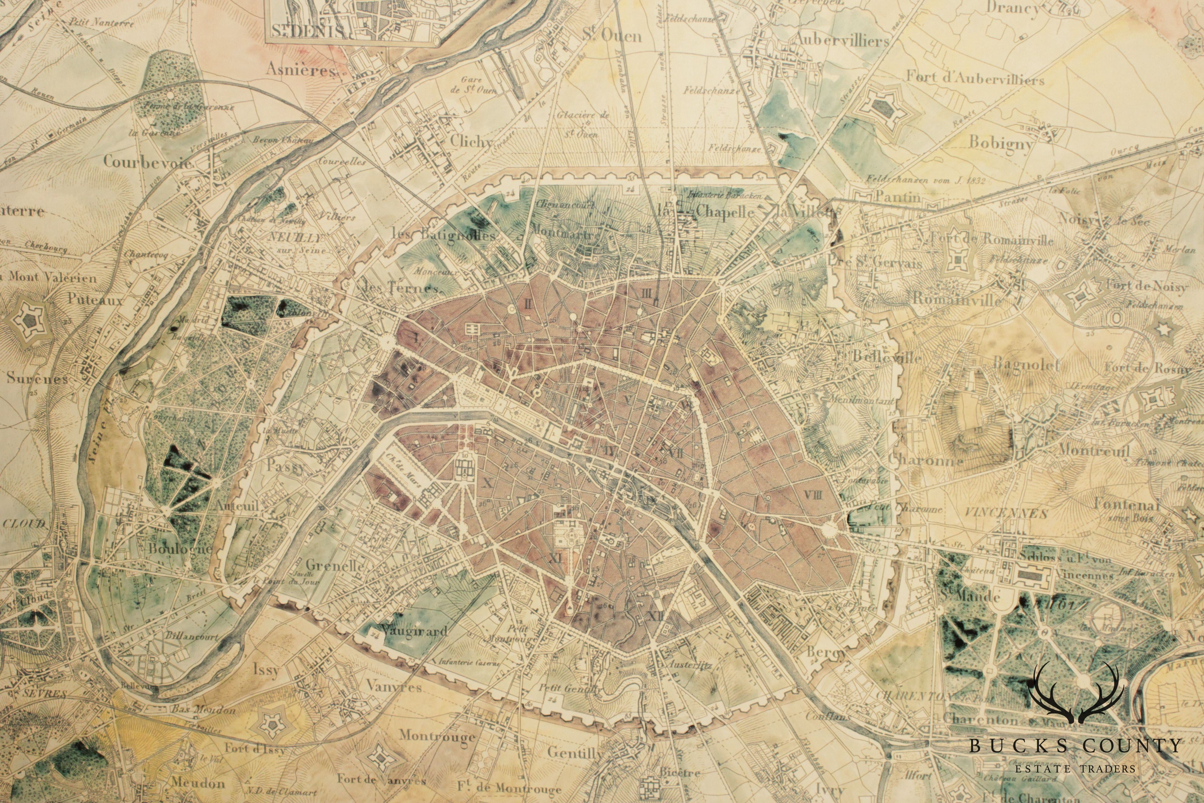 Large, Vintage Plan of Paris Als Waffen Platz
