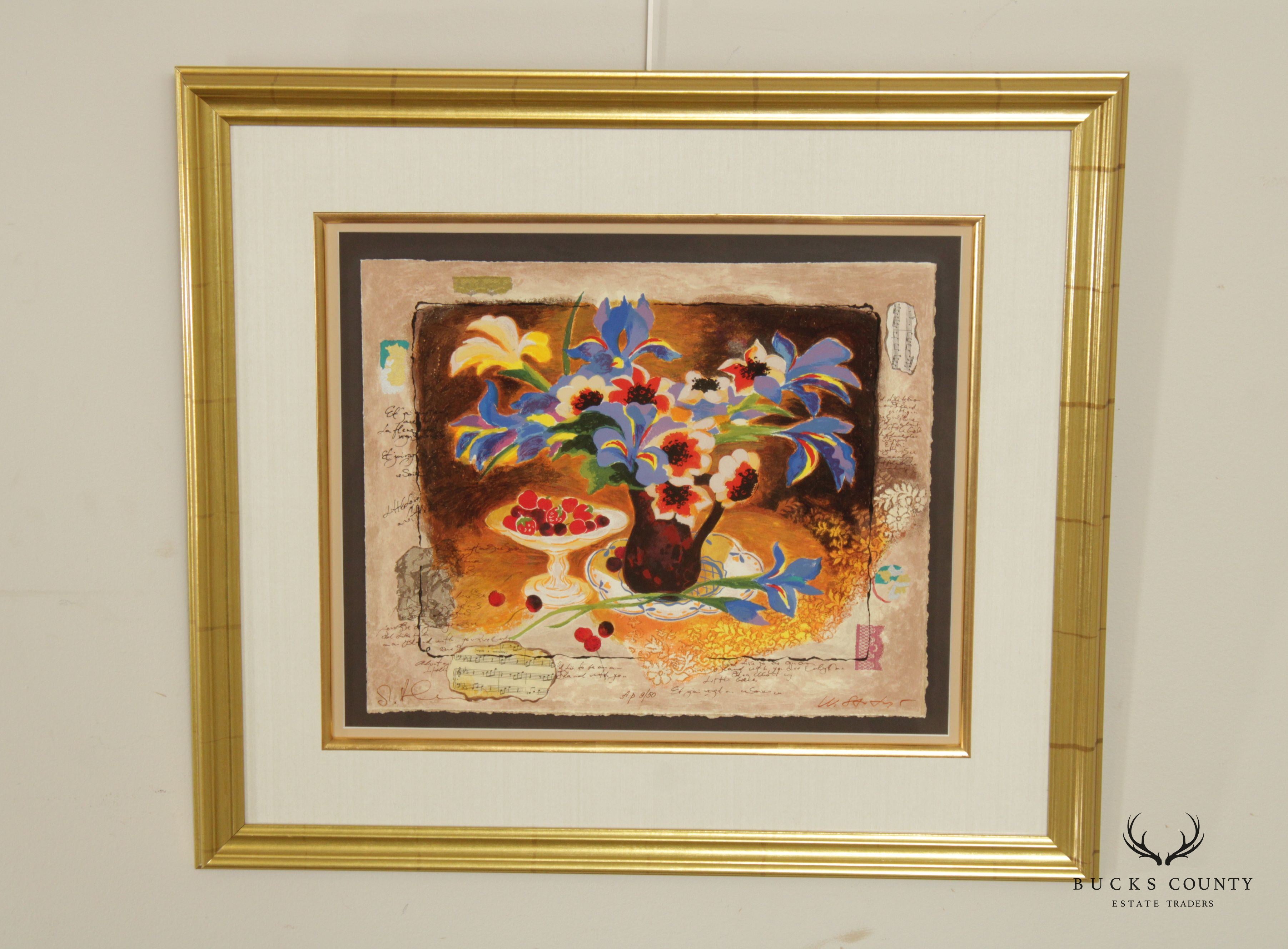 Tanya Wissotzky 'Blue Irises' Artist Proof Embellished Print