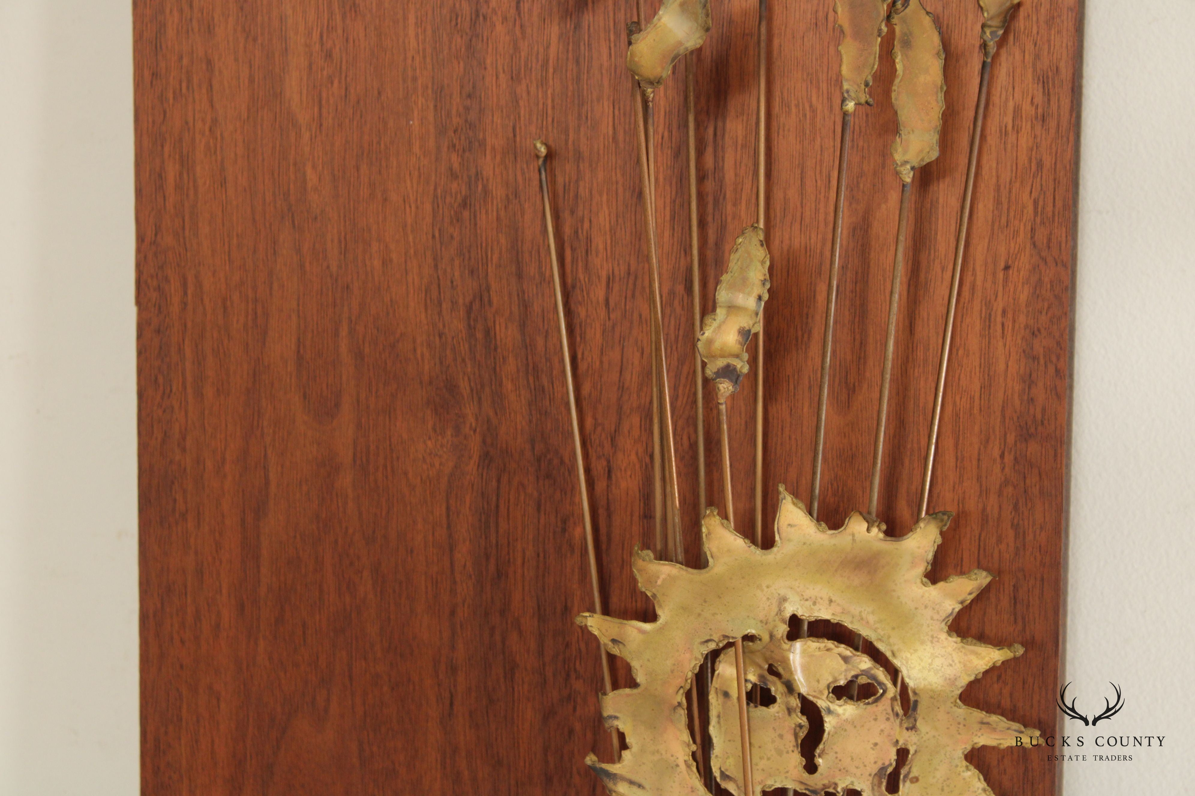 Mid Century Brutalist Metal And Walnut Wall Sculpture