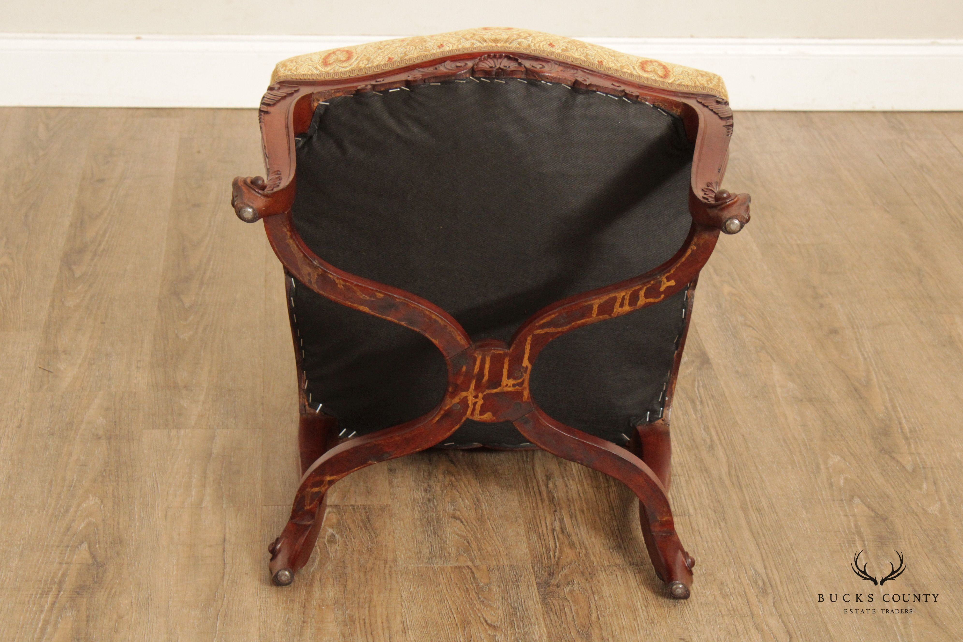French Louis XV Style Antique Pair Carved Mahogany Side Chairs