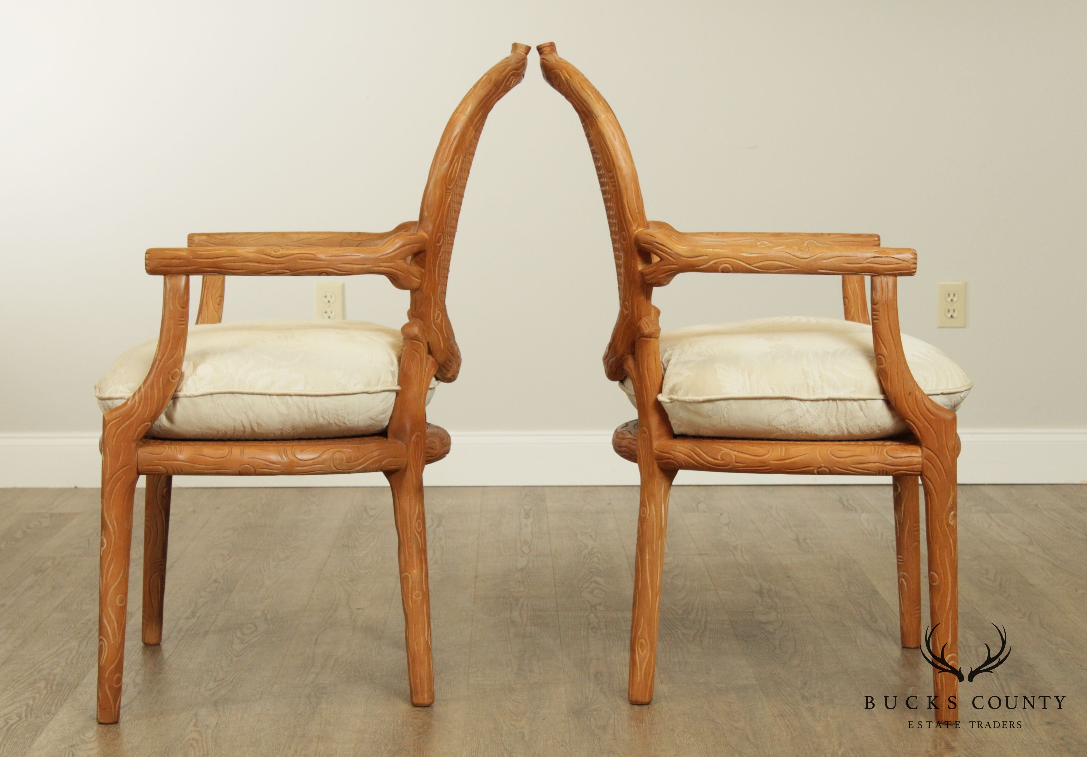 Louis XVI Style Faux Bois Pair Armchairs