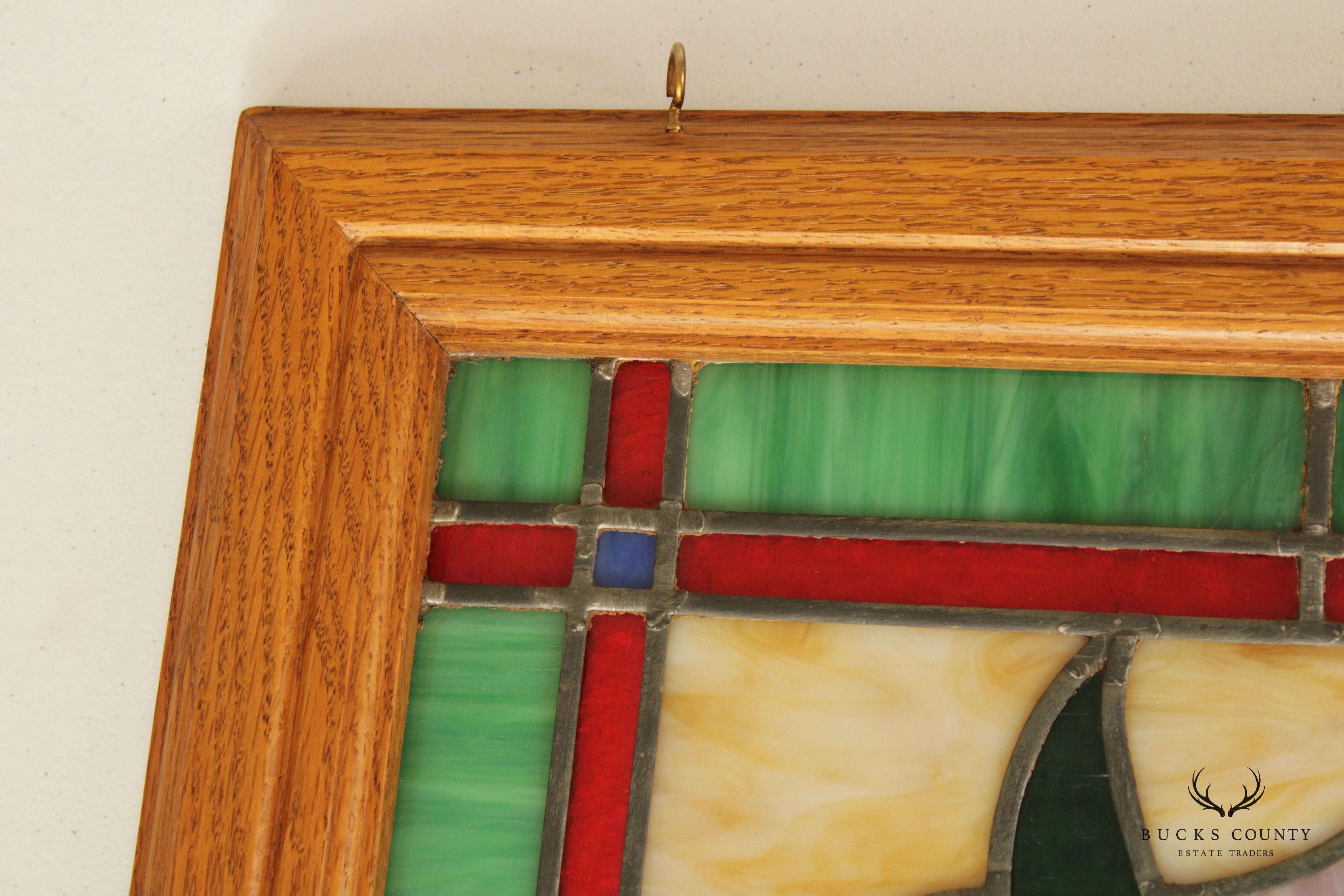 Vintage Stained Glass Transom Window or Hanging Decor
