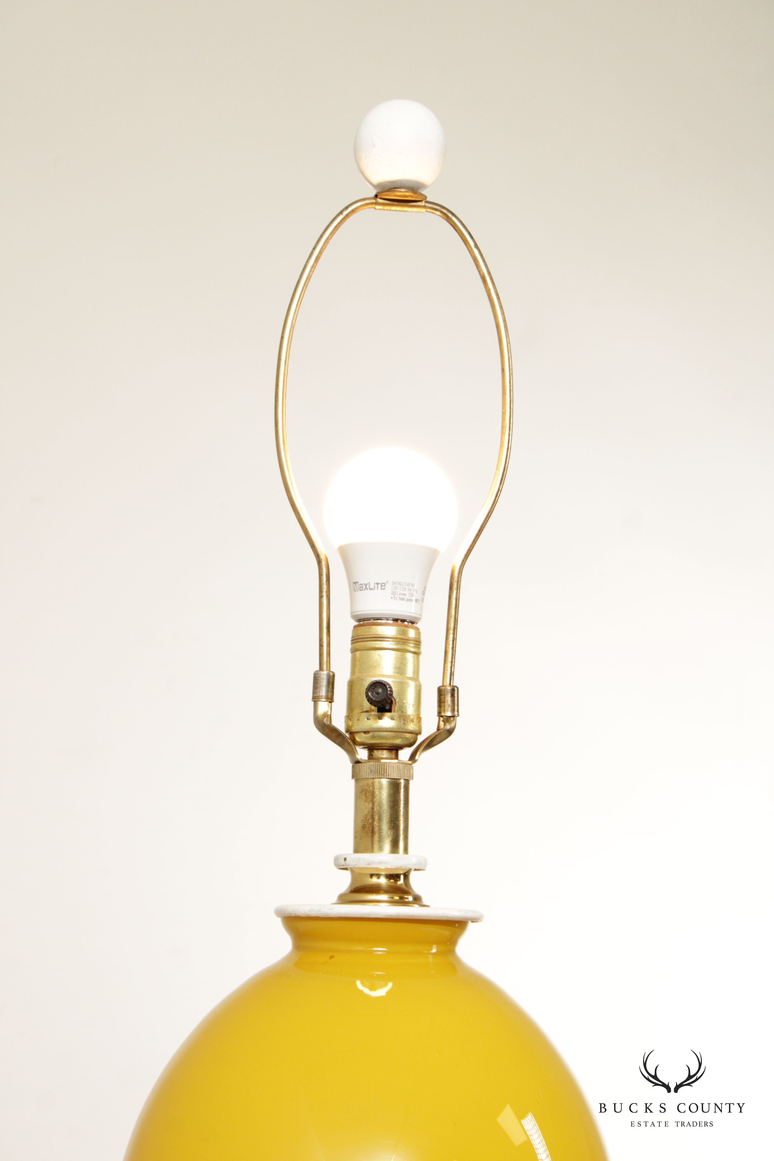 Mid Century Yellow Glass Ginger Jar Table Lamp