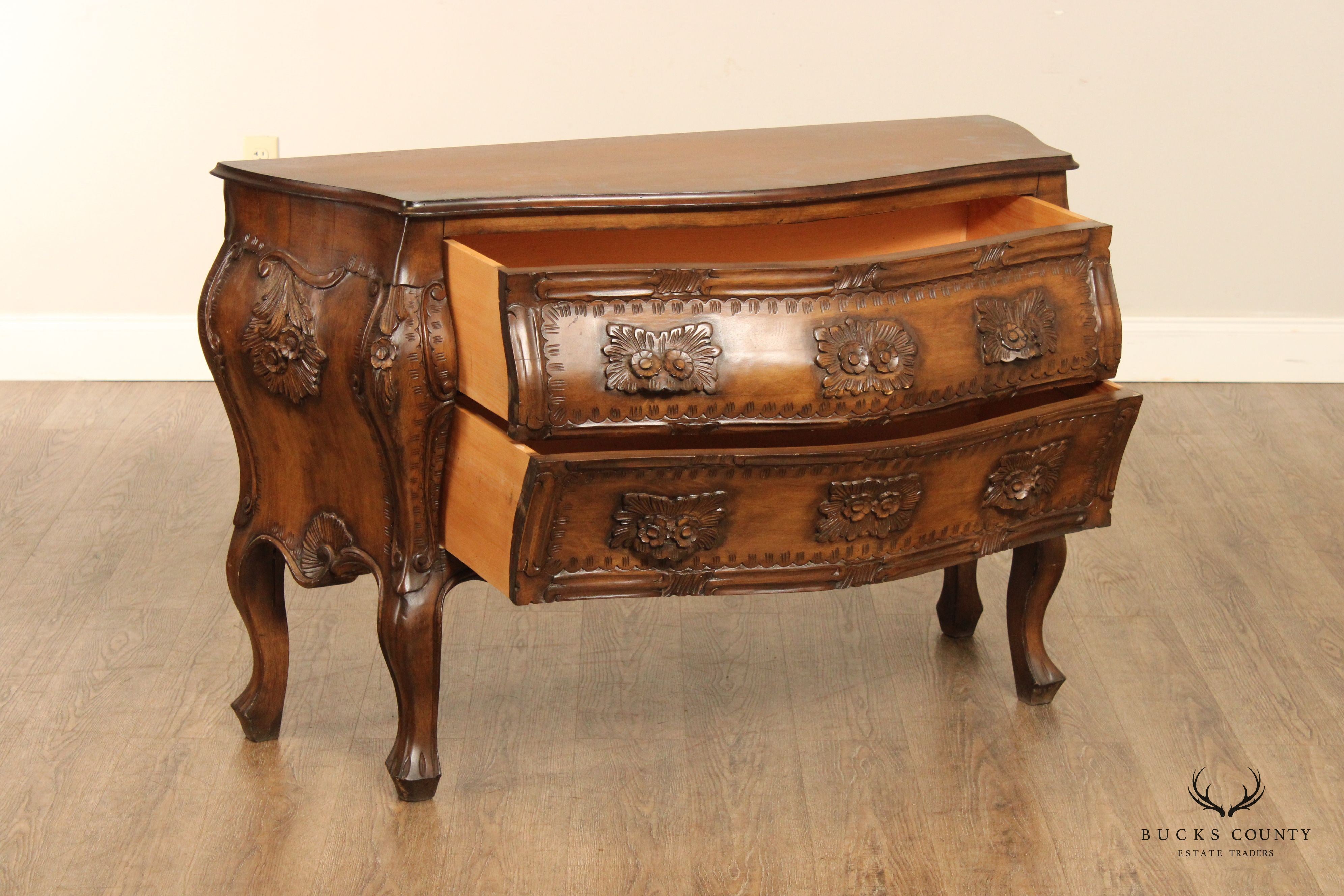 Italian Provincial Style Floral Carved Bombe Chest