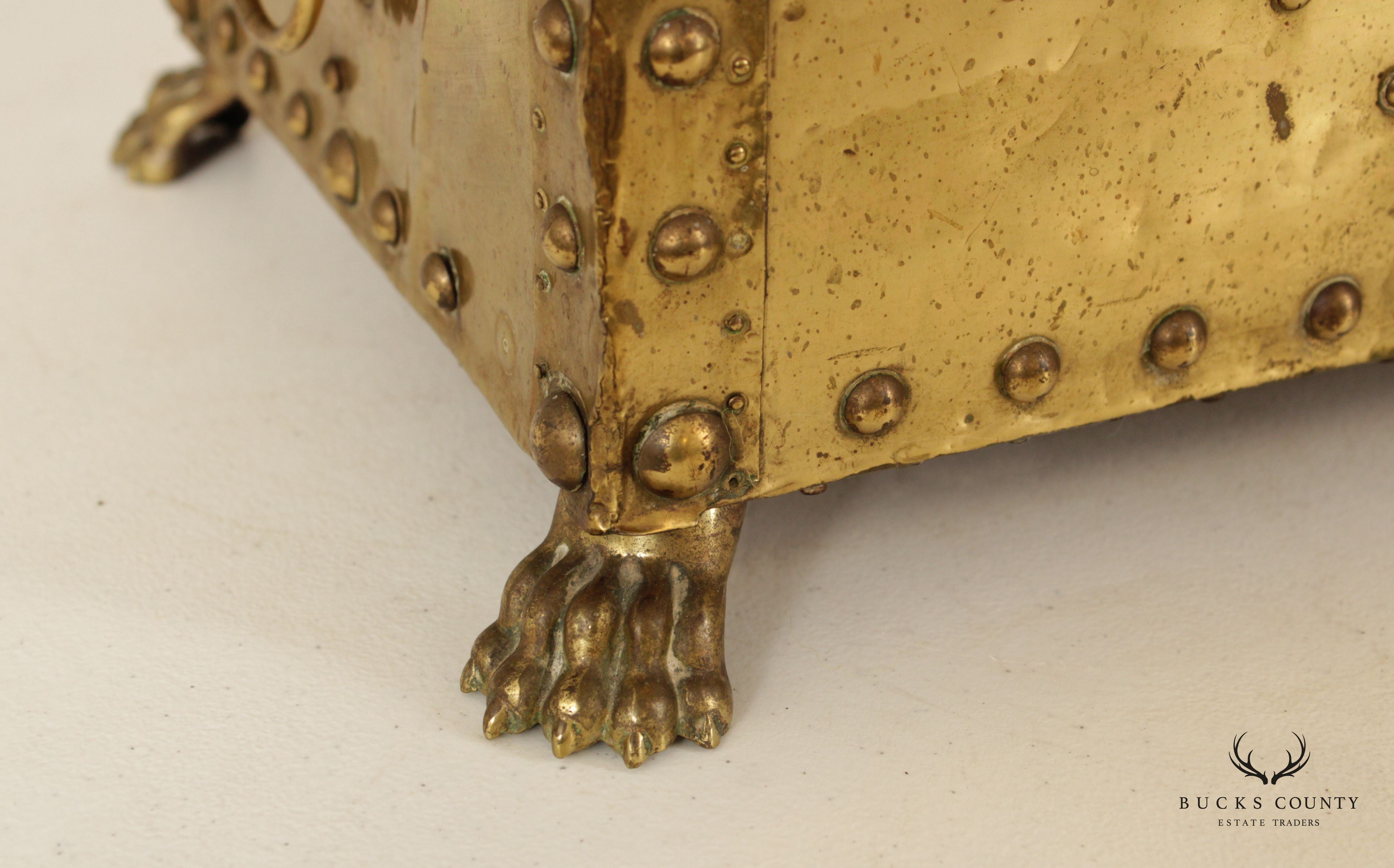 Antique Victorian Brass Fireplace Coal Bin