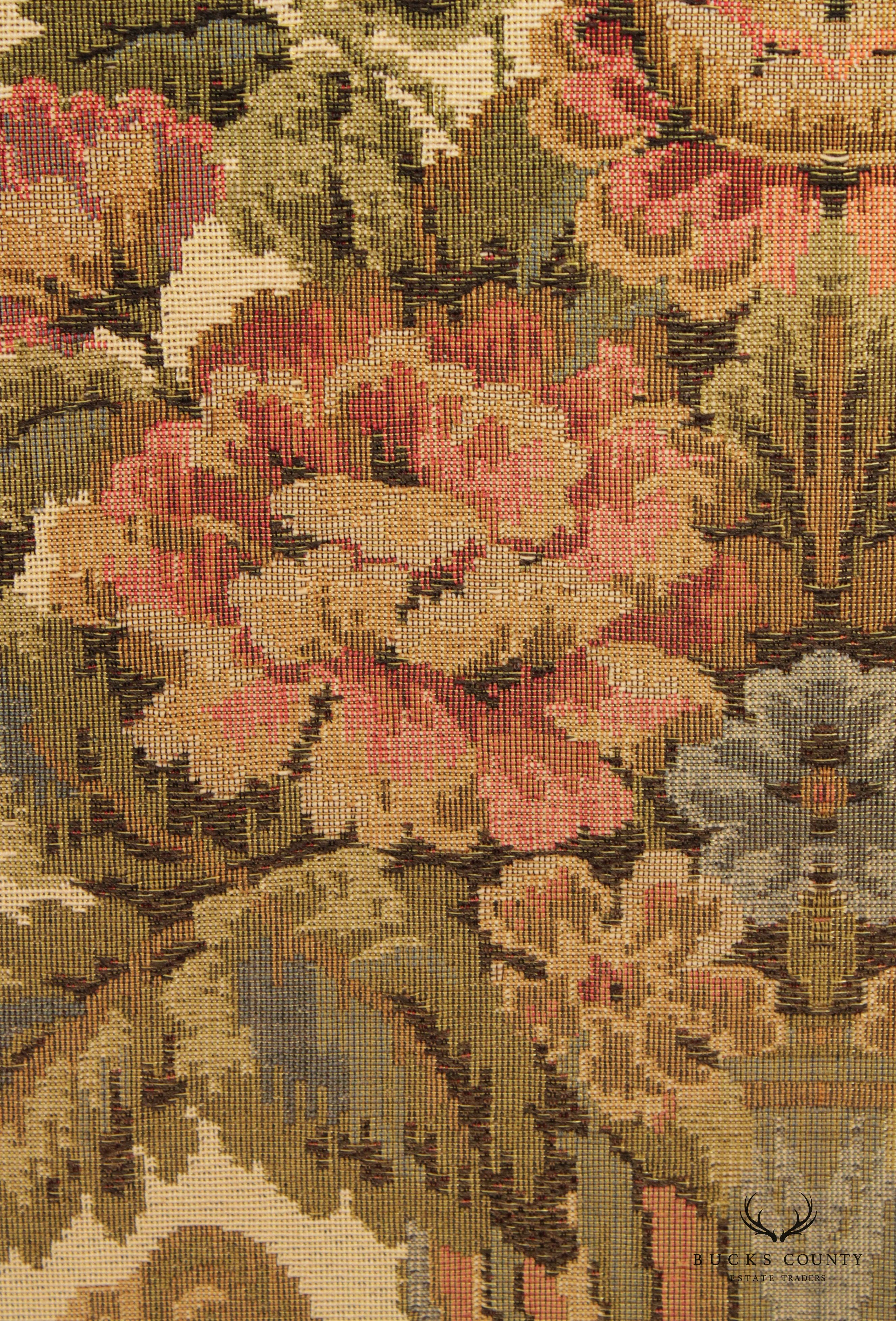 English Victorian Floral Needlepoint Fire Screen