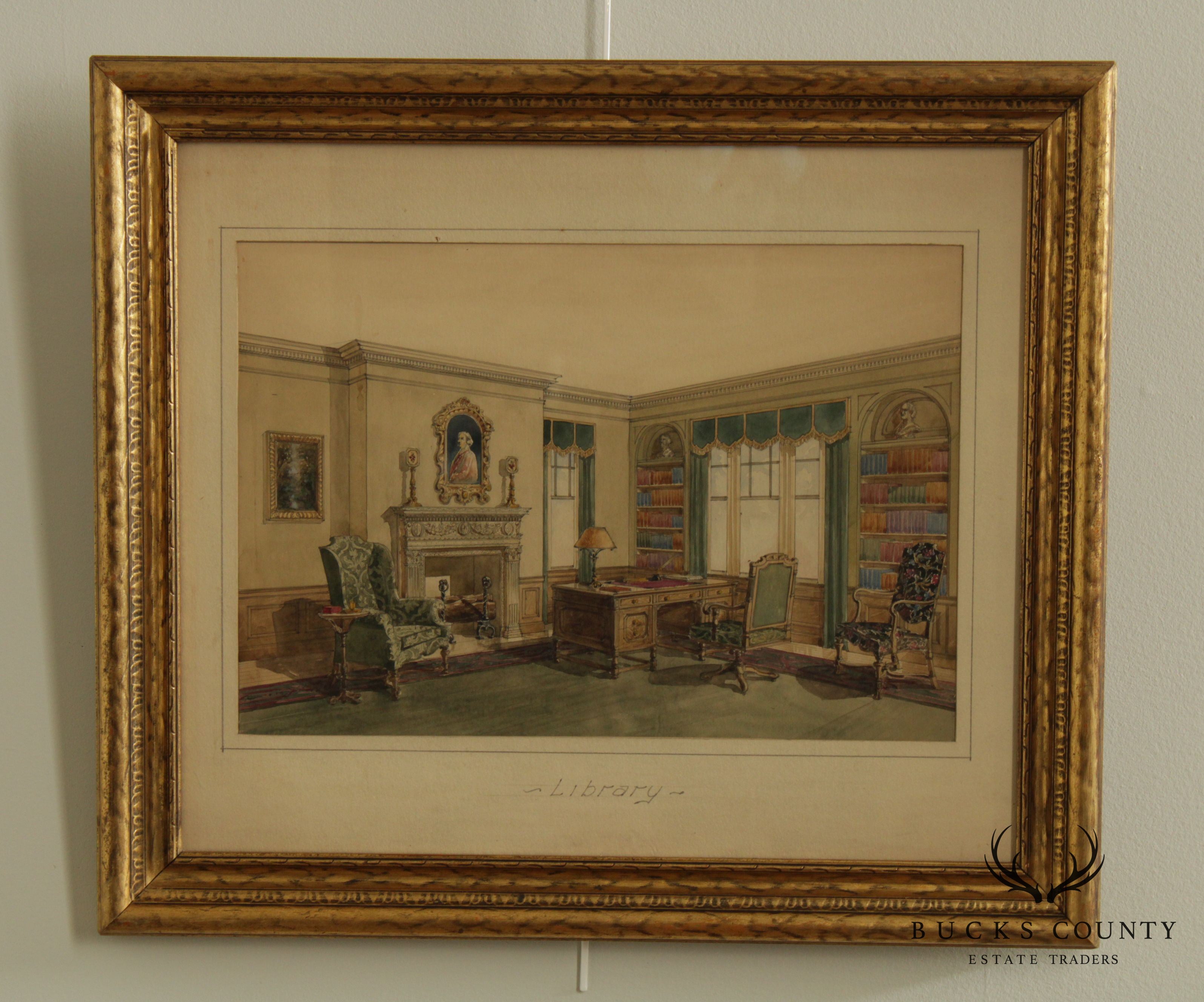 John H. Buri Original Watercolor Rendering Of Library