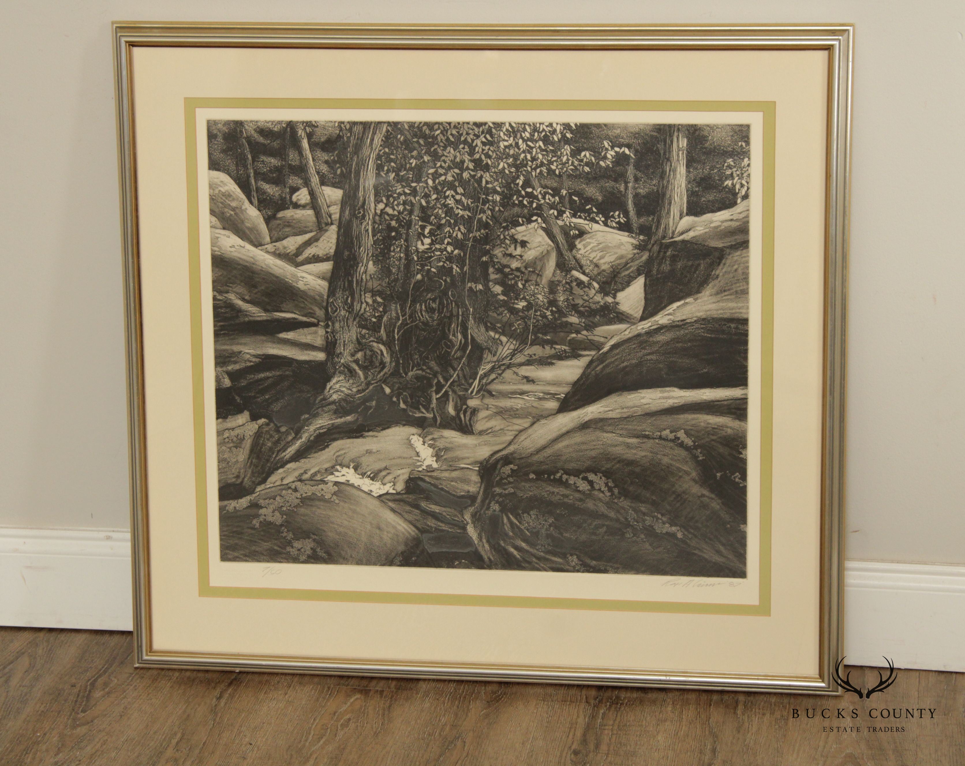 Vintage Roger Cairns 'Unami One' Landscape Etching, Custom Framed