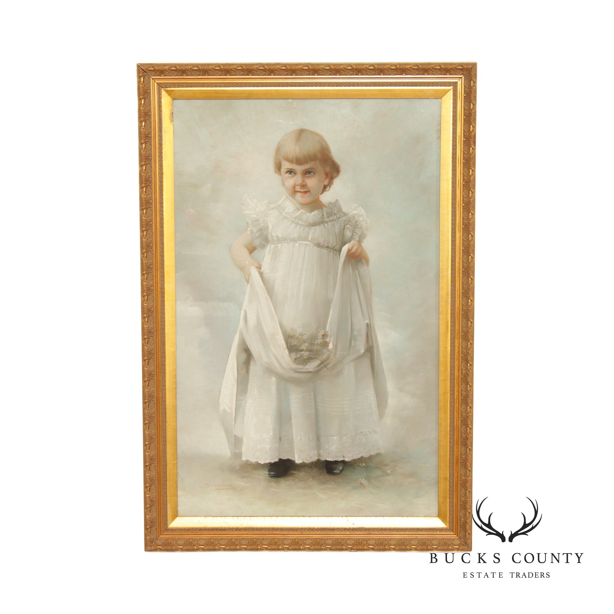 Antique 19th C. American Portrait Young Girl Pastel Drawing, By Daniel Shepard