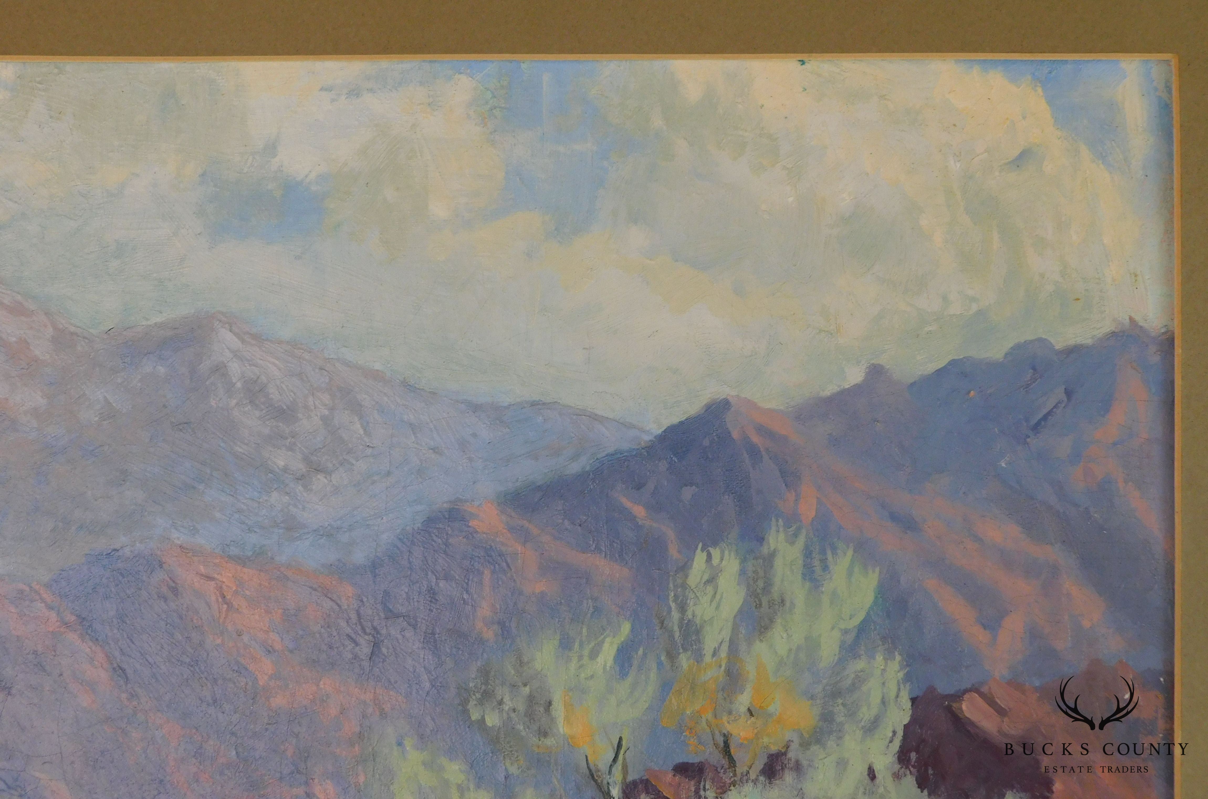 Western Desert & Mountains Landscape Signed "R. Lloyd Babcock" Oil on Board Framed