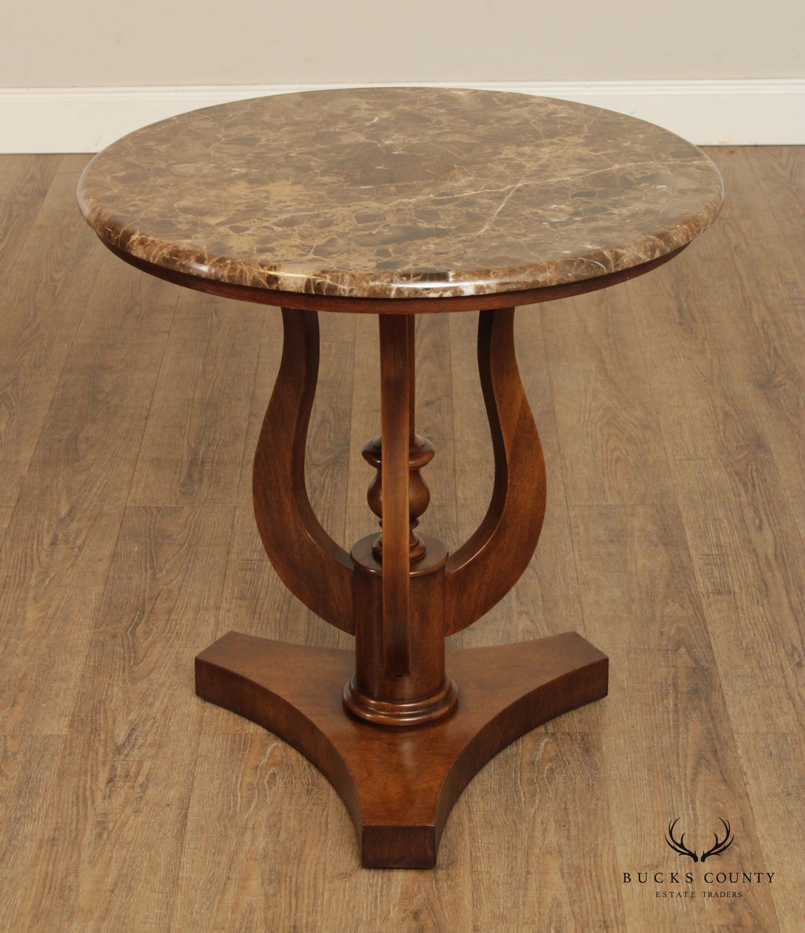 Drexel Heritage Empire Style Pair Round Marble Top Side Tables