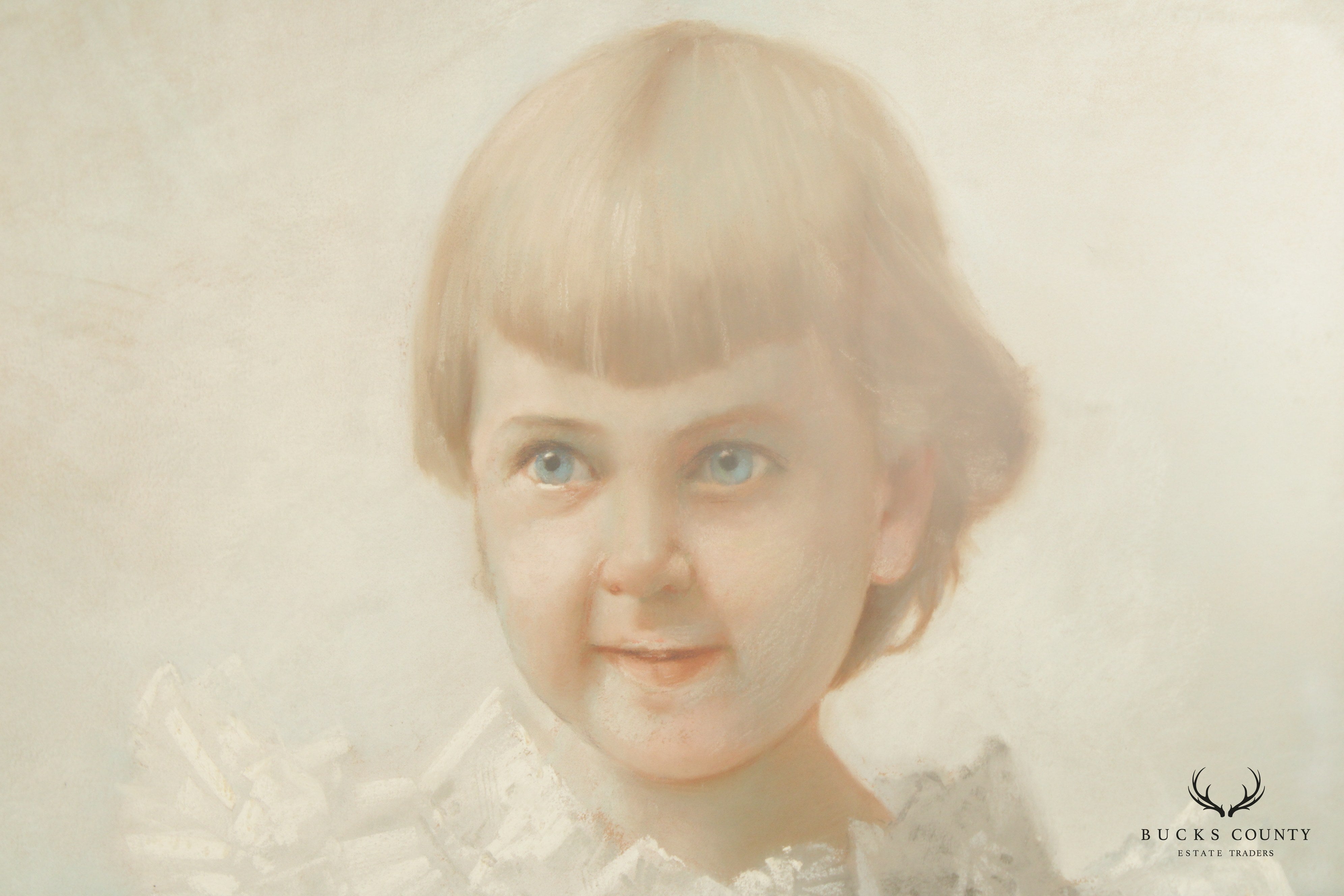 Antique 19th C. American Portrait Young Girl Pastel Drawing, By Daniel Shepard