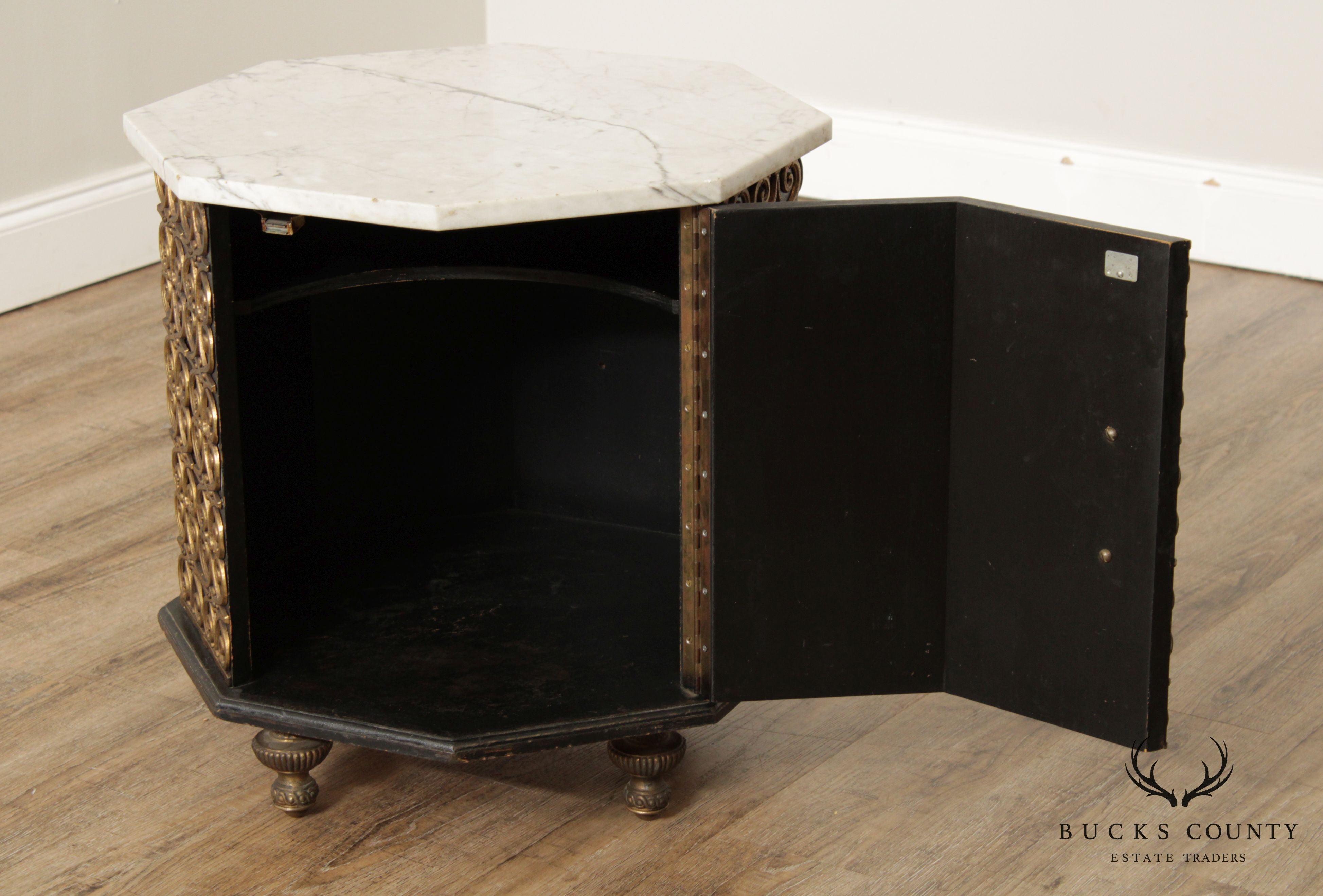 Italian Hollywood Regency Marble Top Side Table