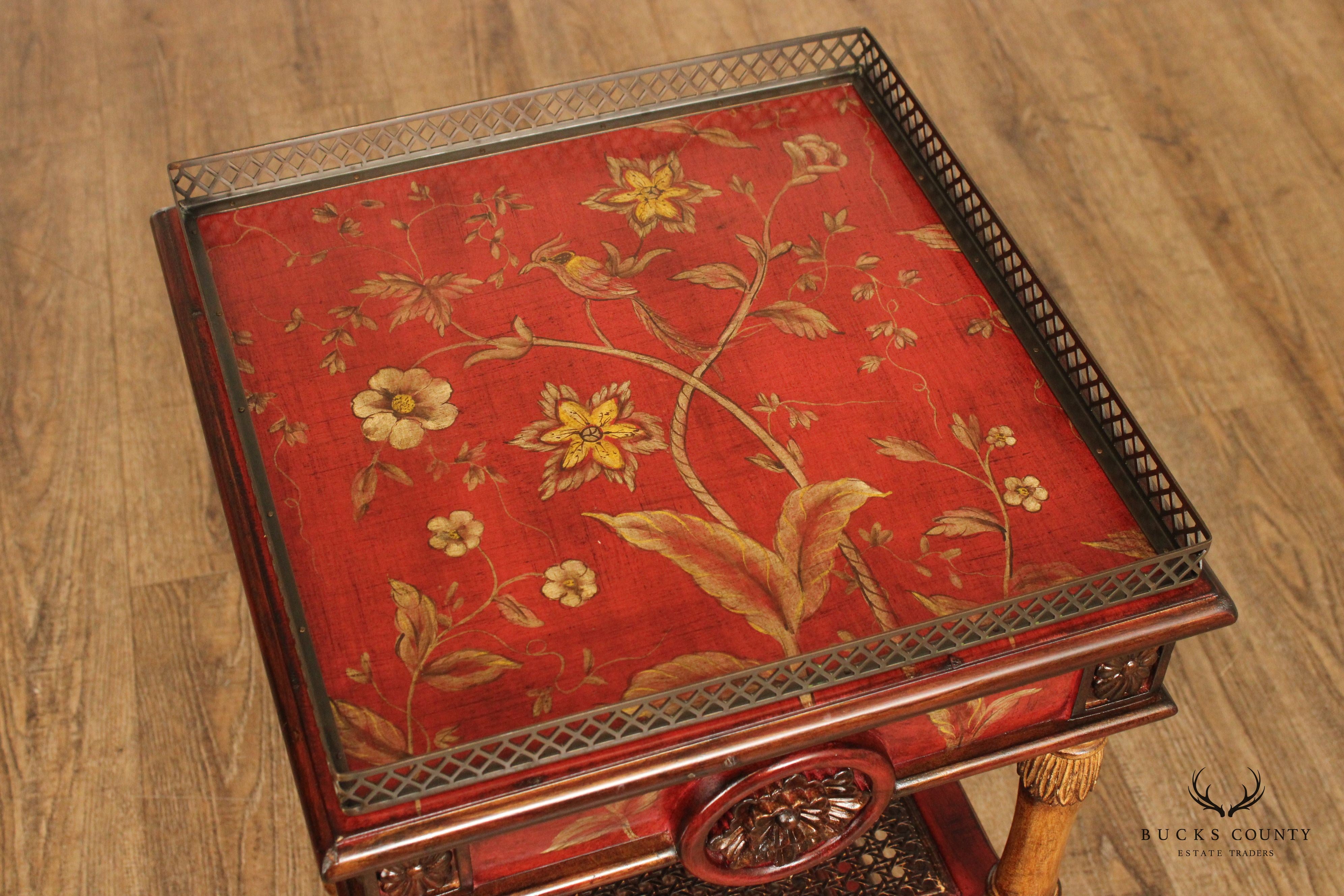 Chinoiserie Style Painted 3-Tier Side Table