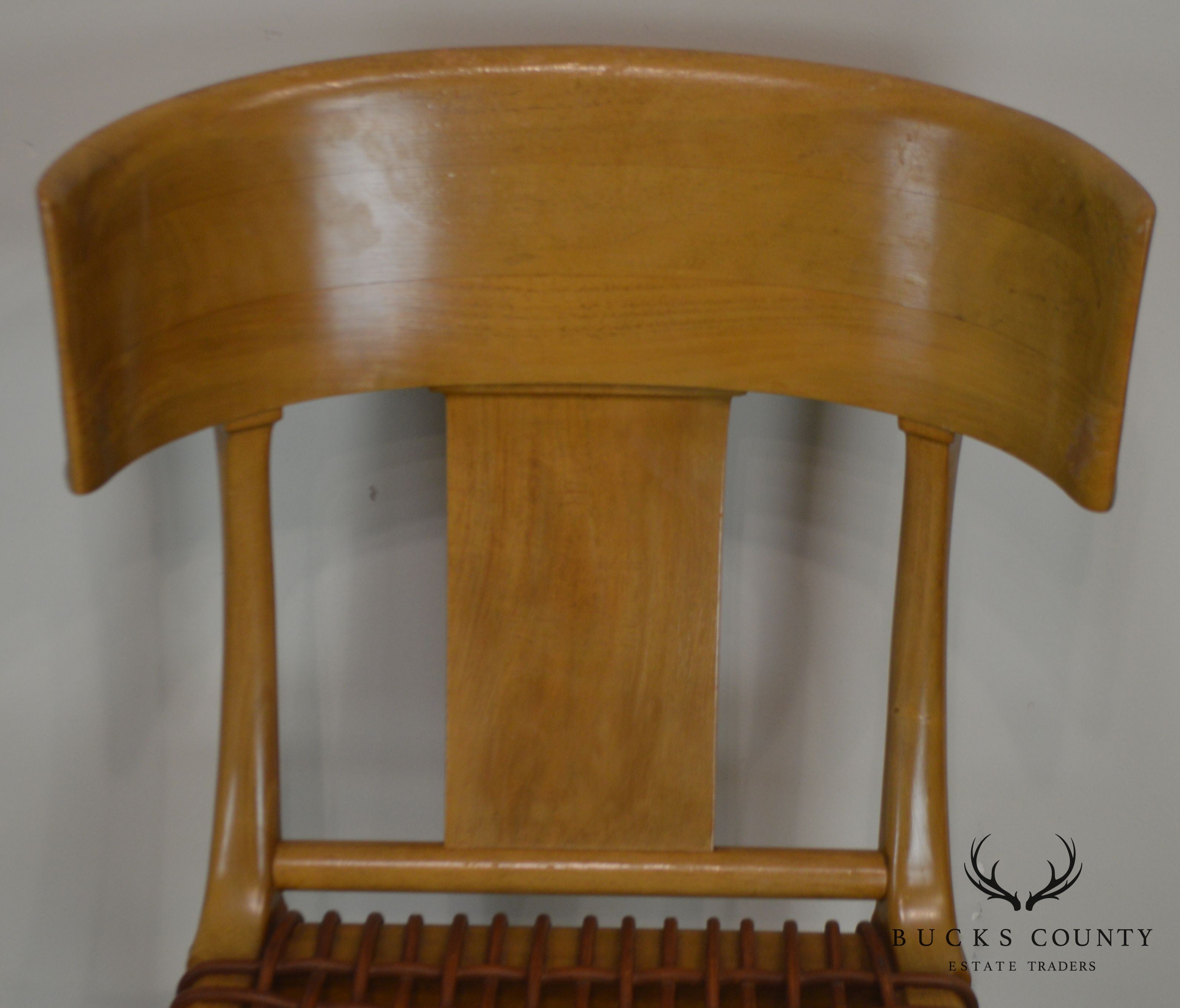 T. H. Robsjohn Gibbings Saridis of Athens Walnut & Leather Klismos Chair