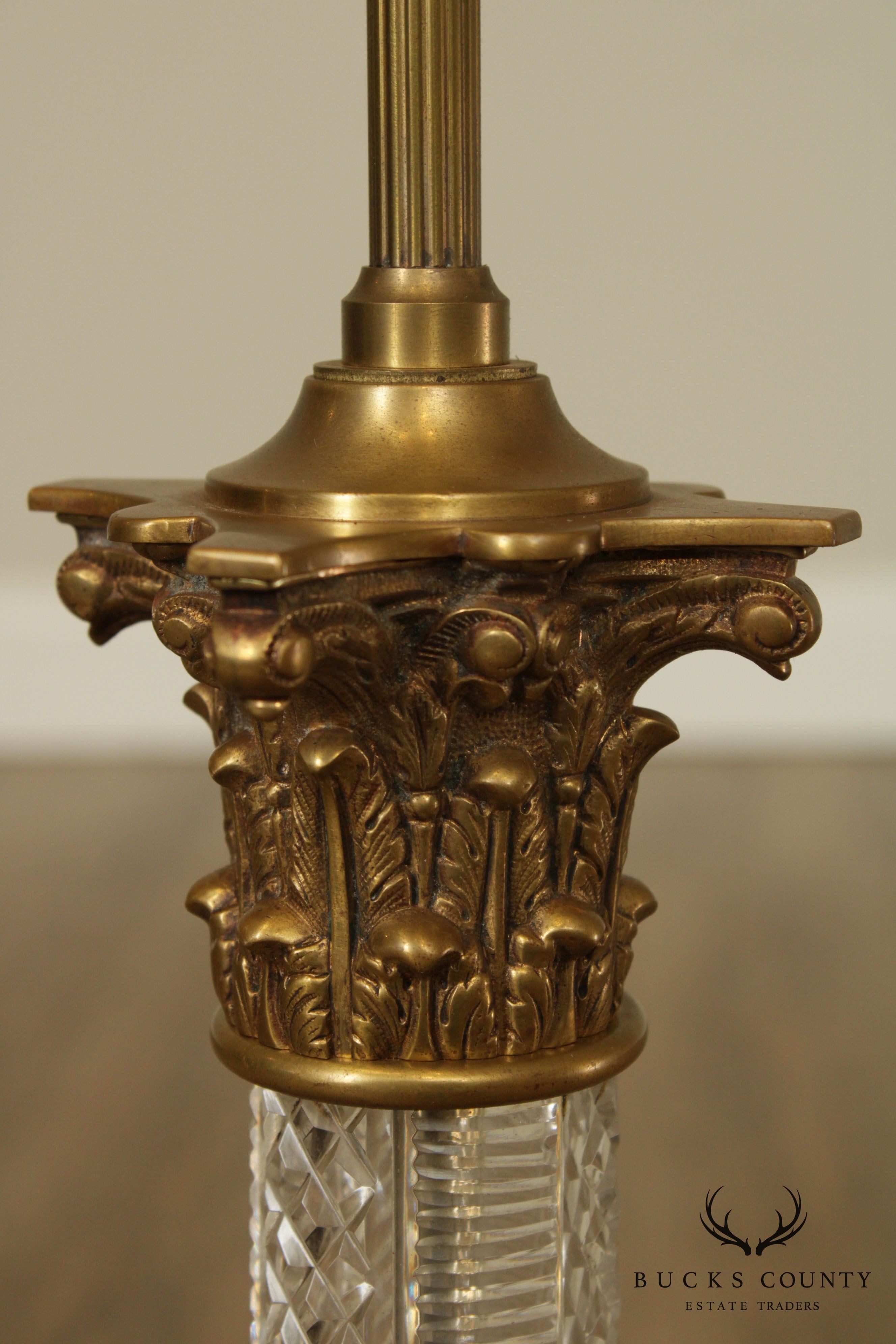 Vintage Cut Crystal Coronthian Column Table Lamp