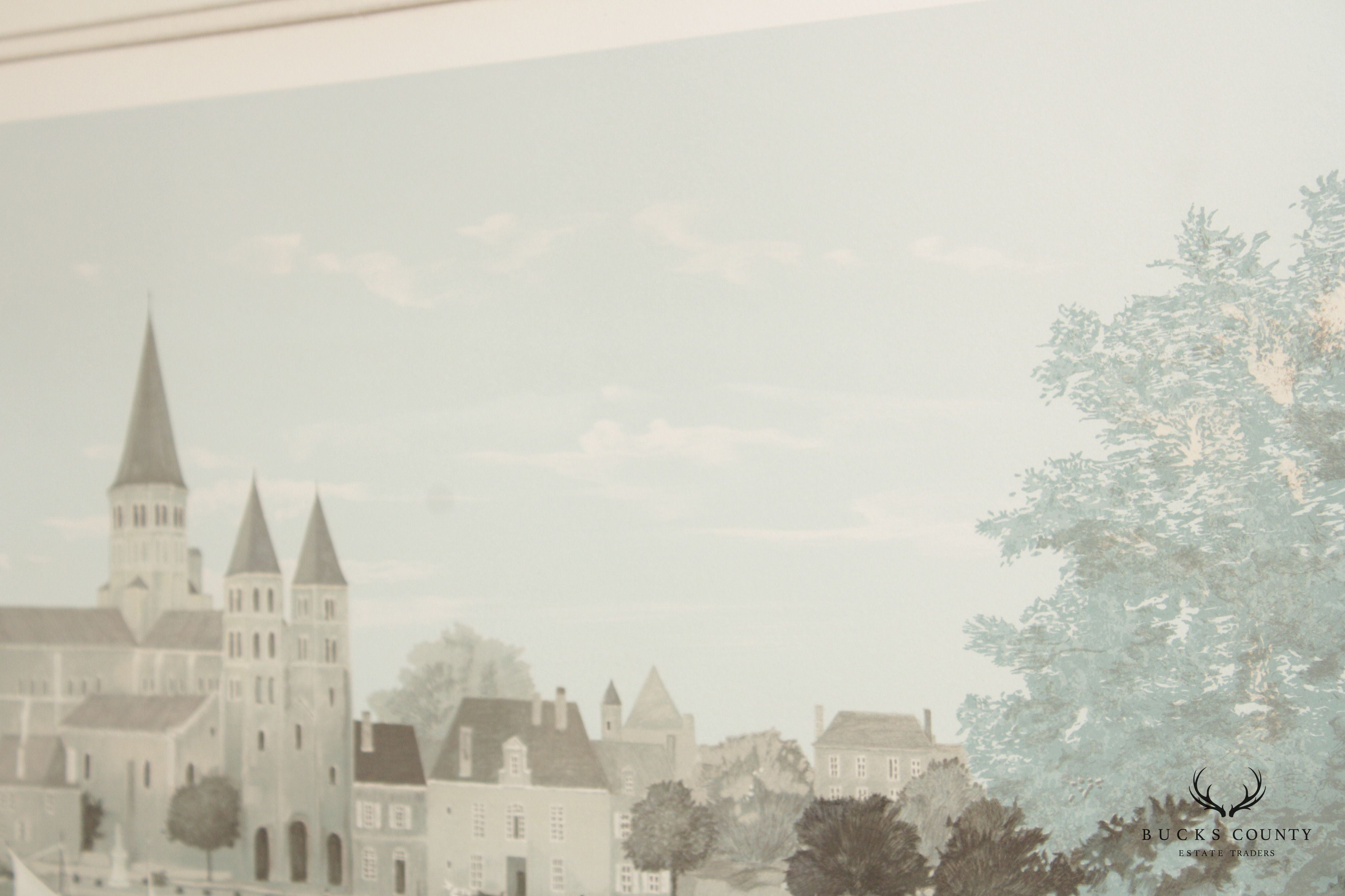 Michel Delacroix 'L'abbaye de Paray le Monial' Lithograph Print, Custom Framed