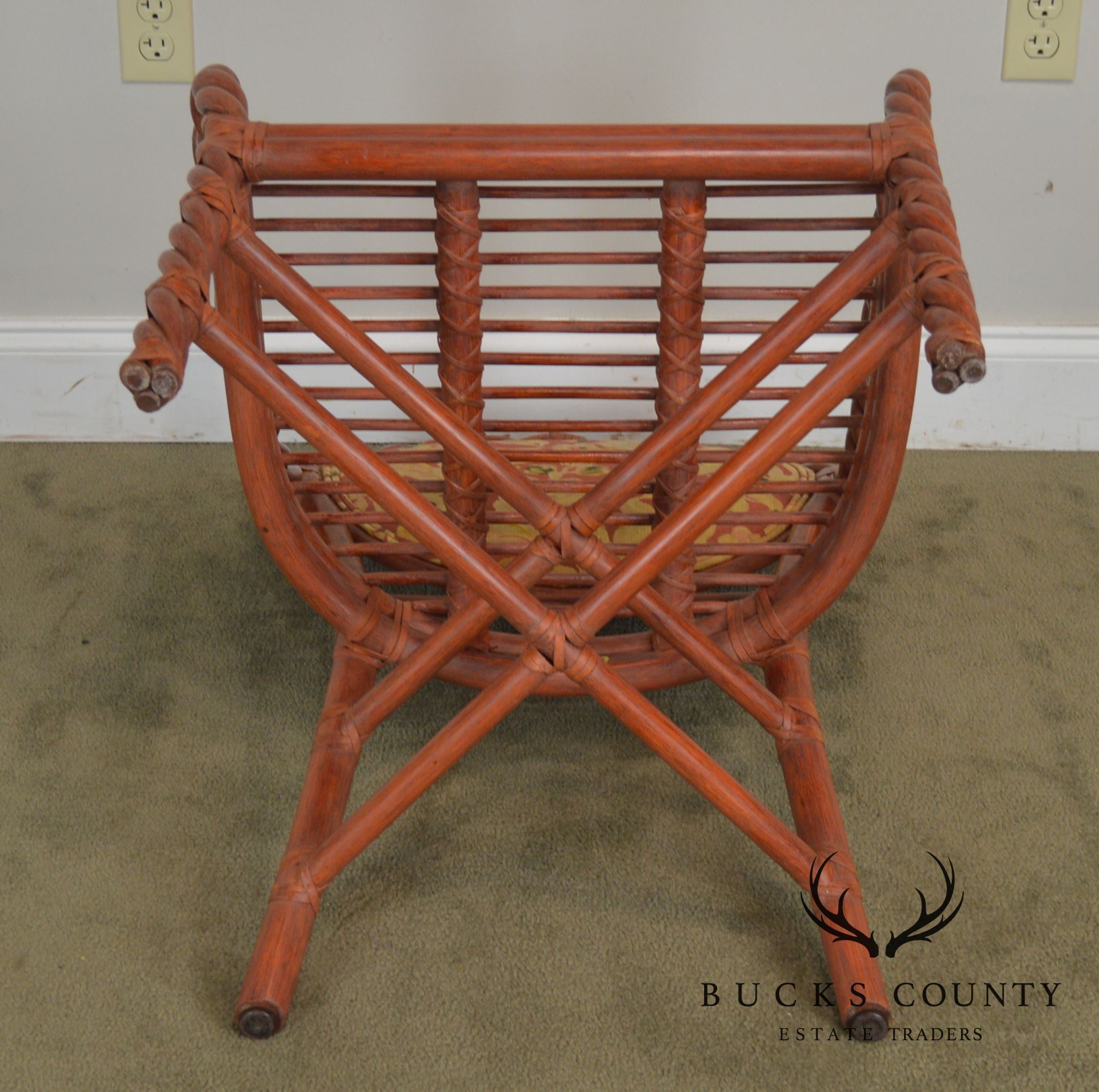 Mcguire of San Francisco Pair Painted Twist Rattan Armchairs
