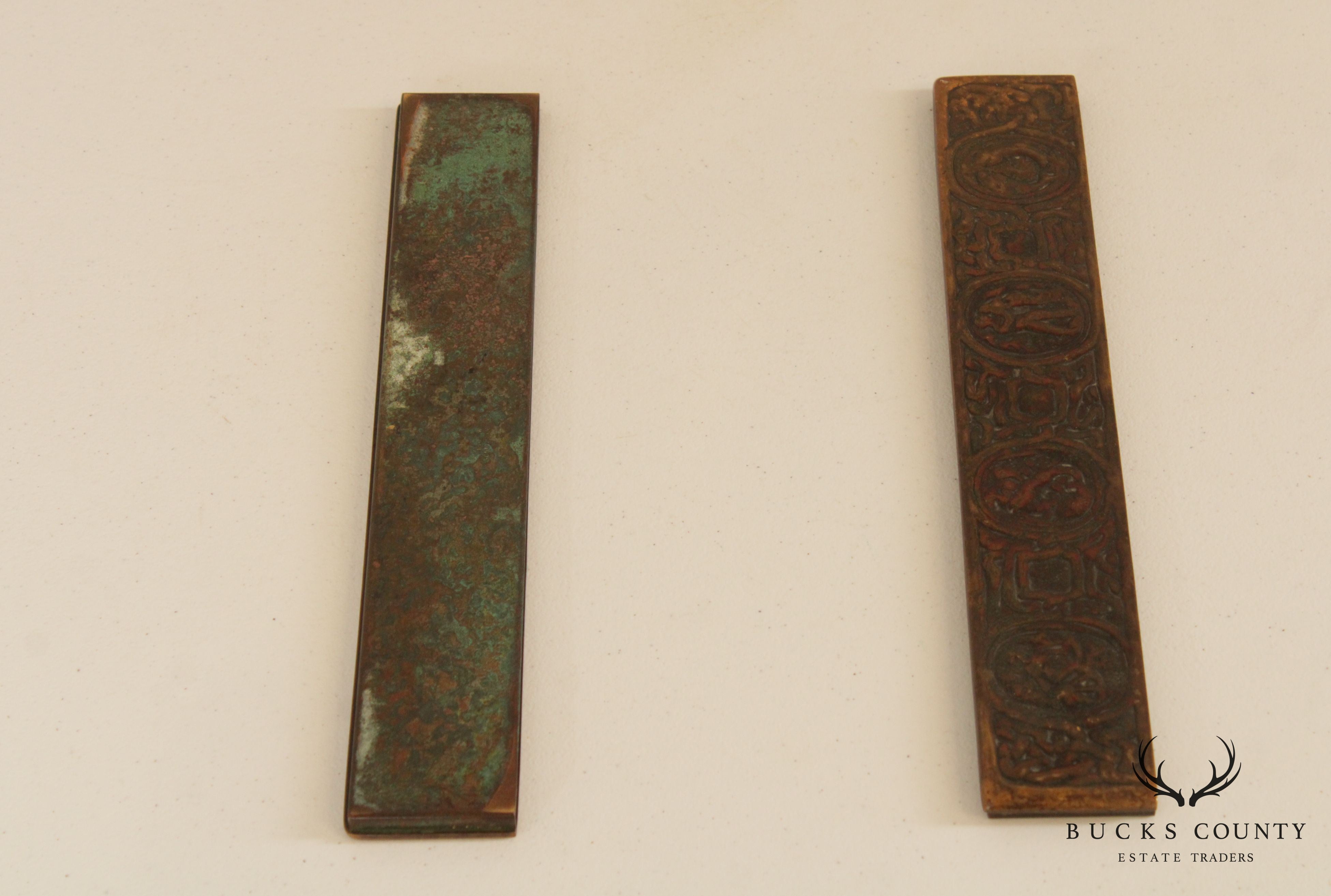 Tiffany Studios Bronze Zodiac Blotter Ends