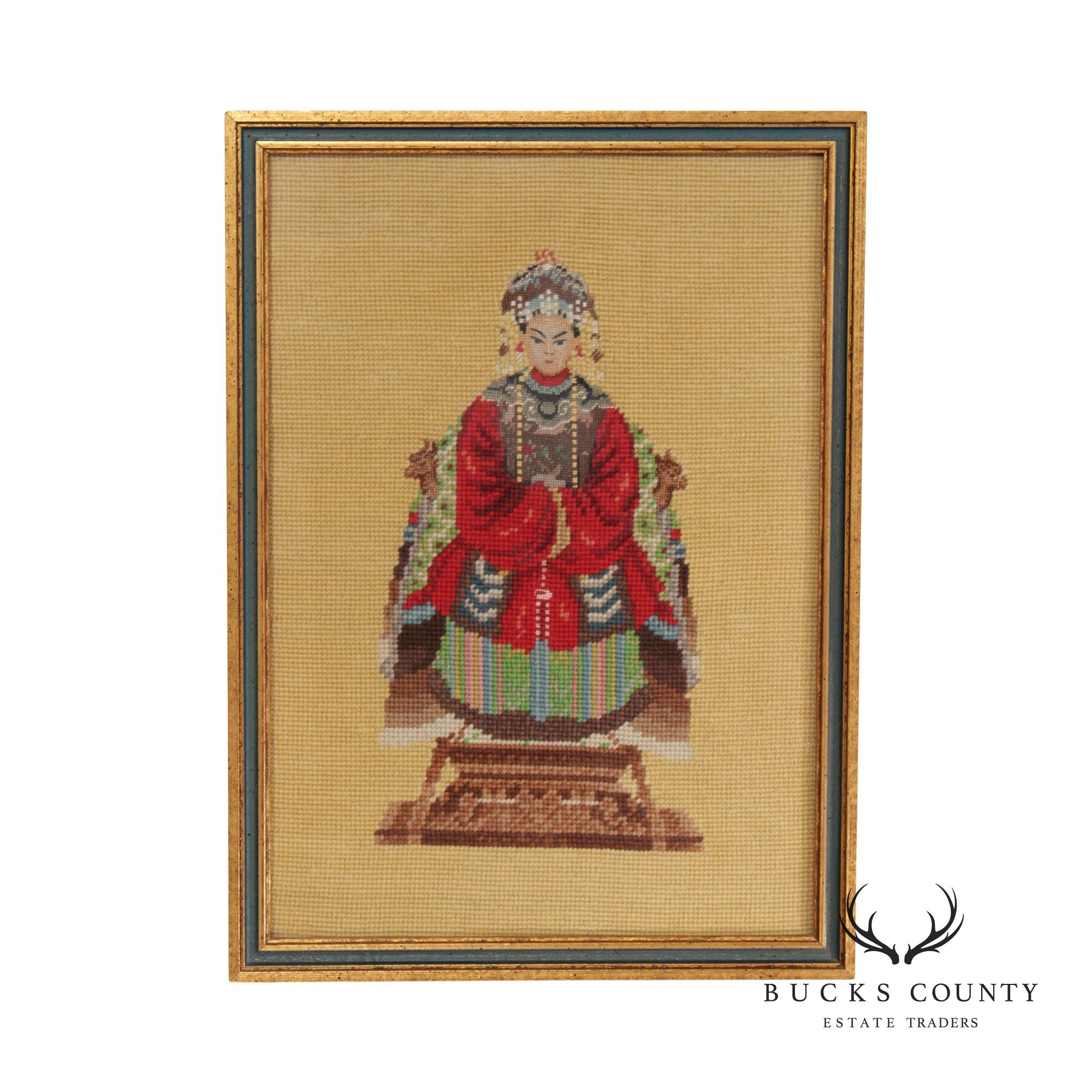 Vintage Framed Needlepoint Chinese Empress