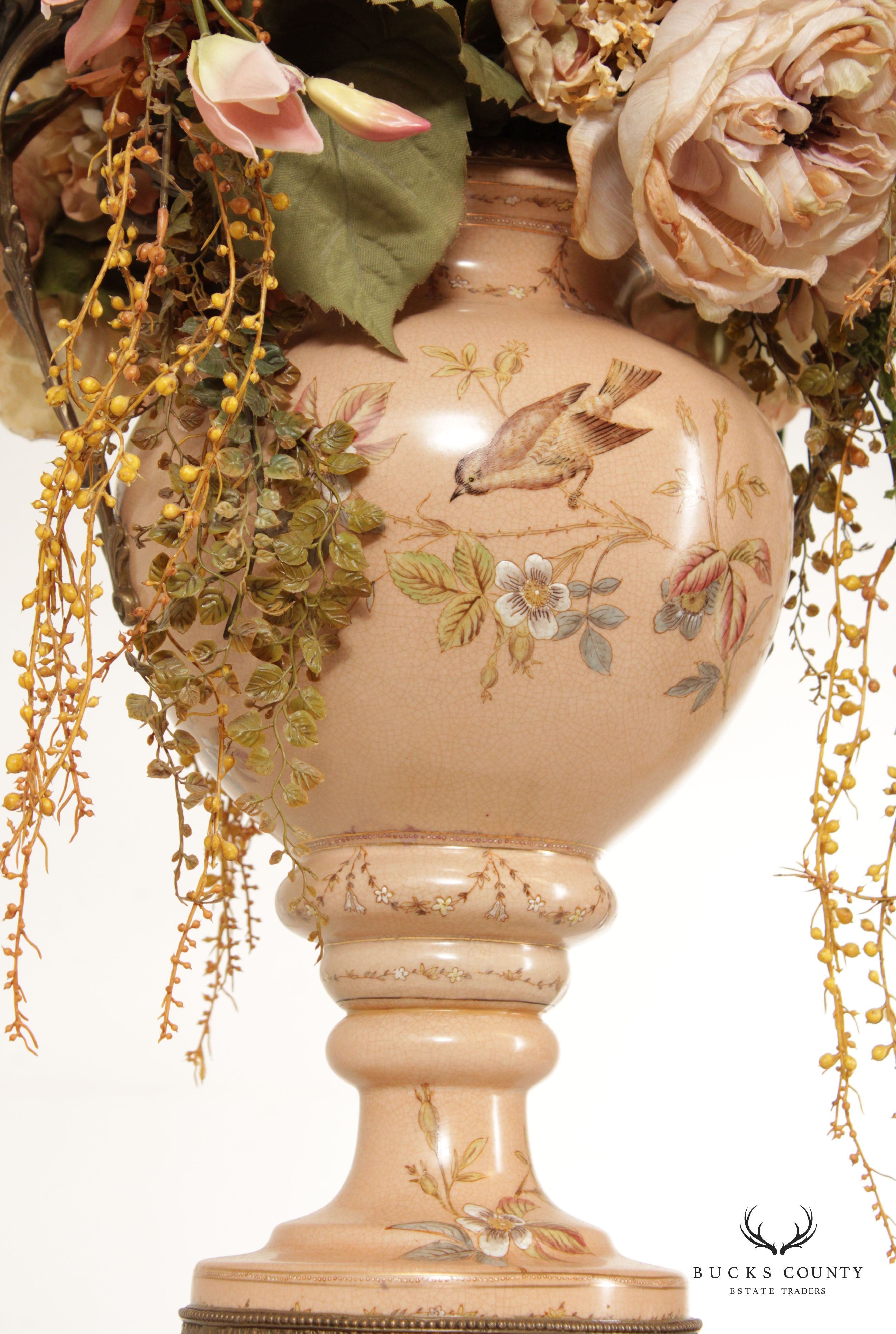Mark Roberts Vintage Decorative Porcelain Vase with Silk Floral Arrangement